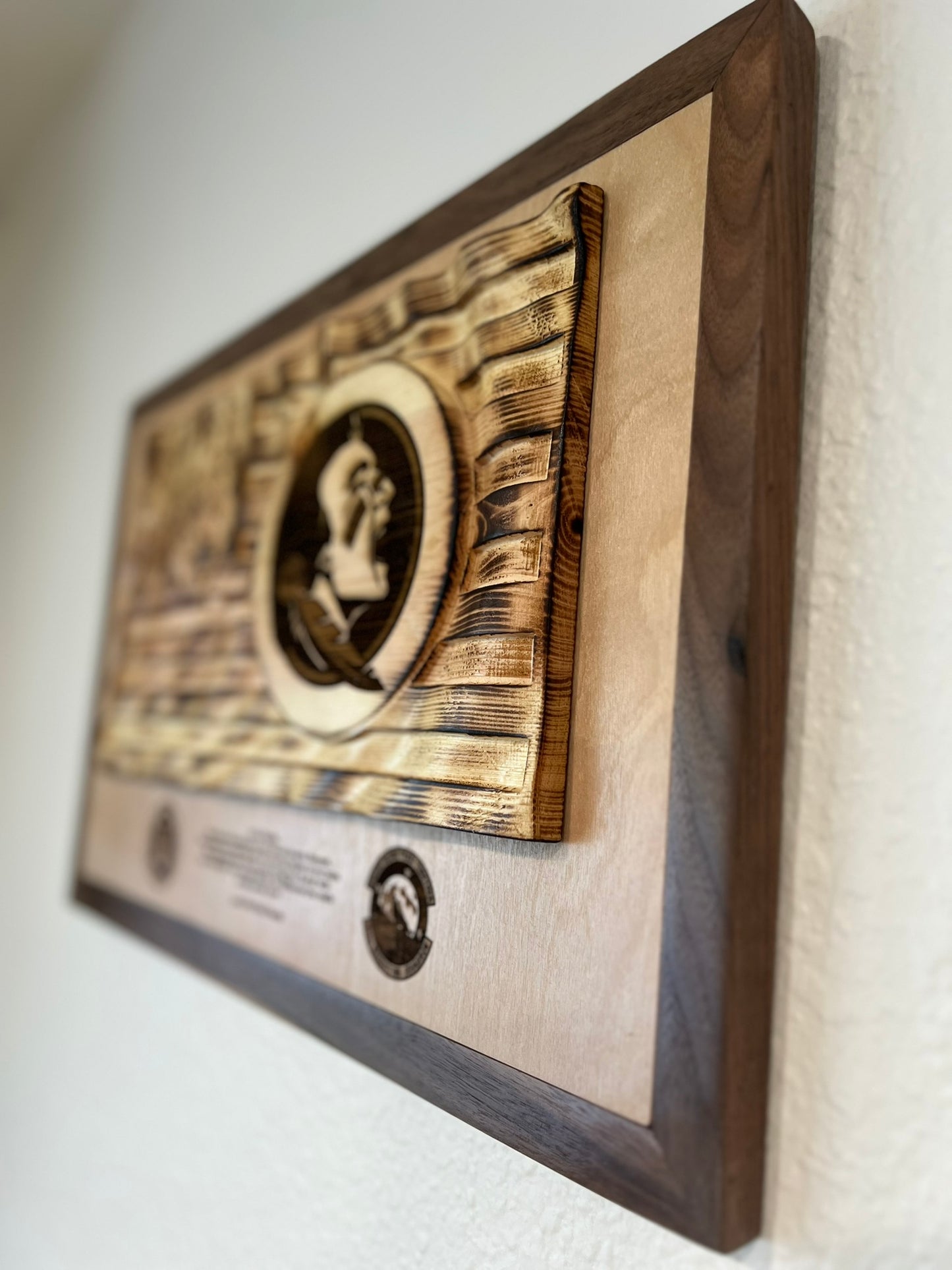 Custom Military Plaque — Waving Flag with Unit Crest & Dedication