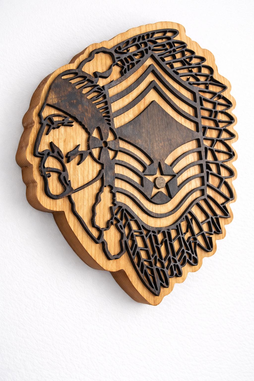Chief Master Sergeant Wooden Wall Art | Native-Inspired Military Decor | Handcrafted Cherry Wood | 14.5" x 11"