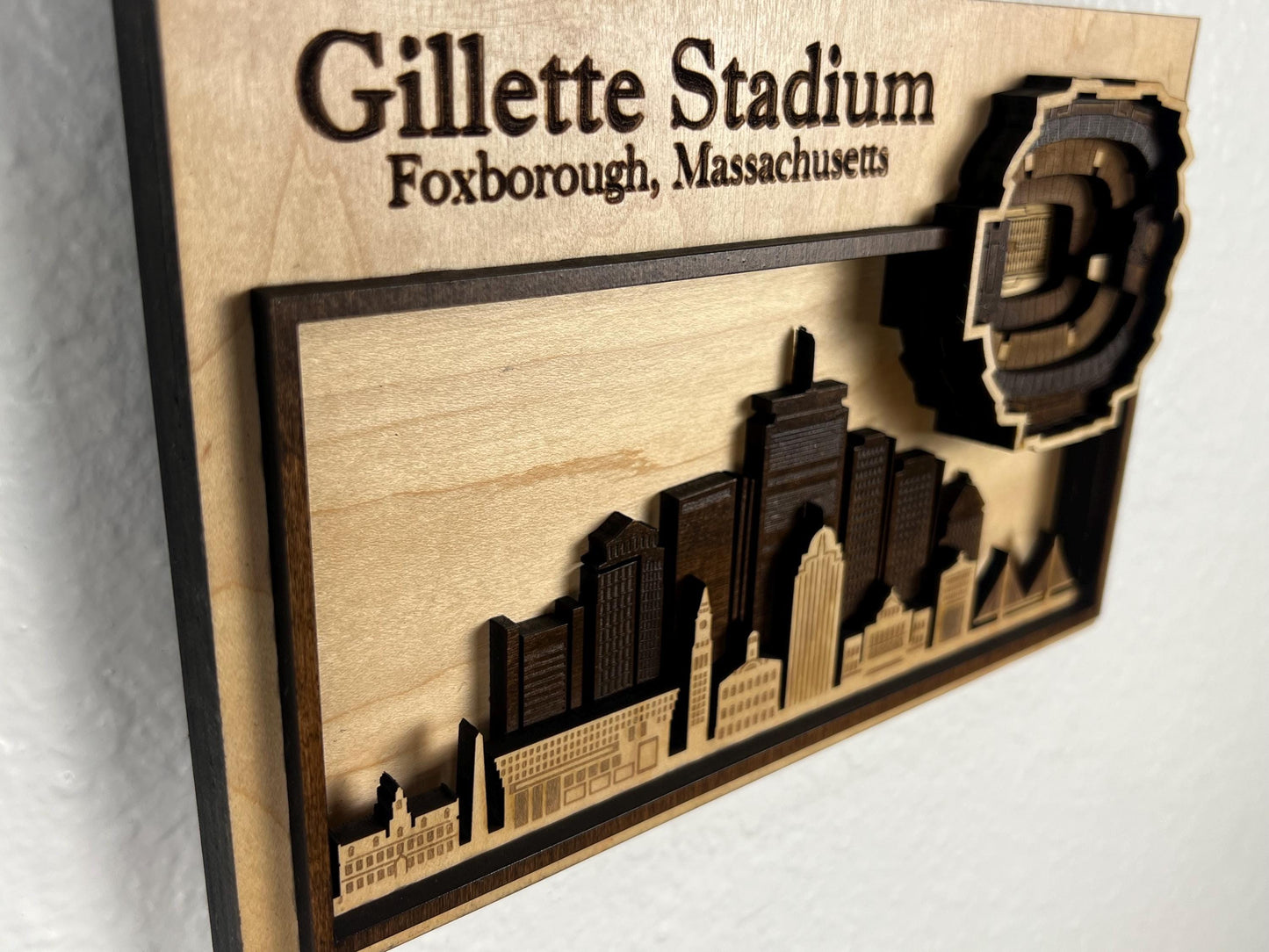 Gillette Stadium 3D Layered Wood Wall Art, Foxborough Football Decor