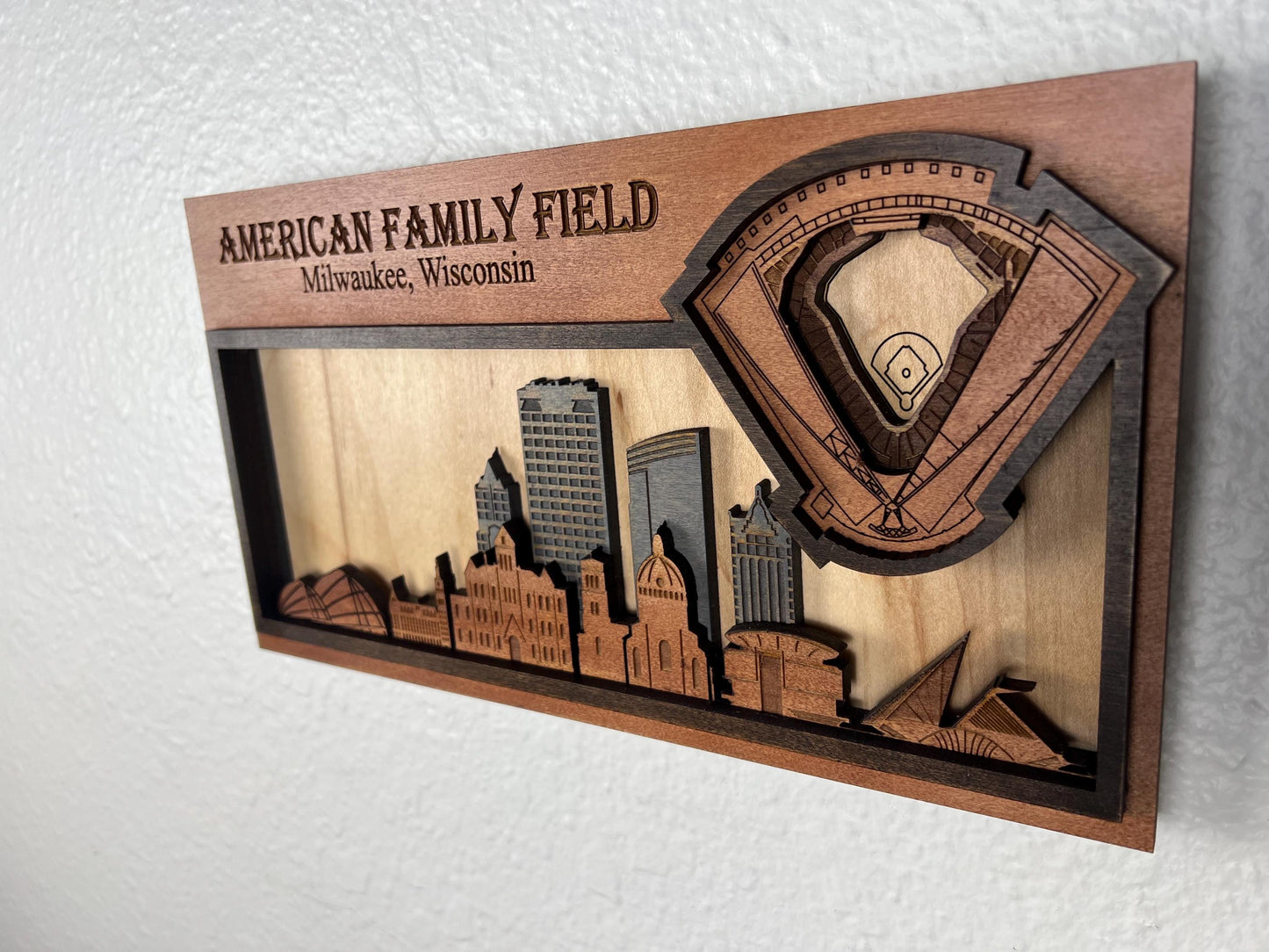 American Family Field Wall Art | 3D Milwaukee Baseball Stadium Wood Sign | Personalized Brewers Fan Gift