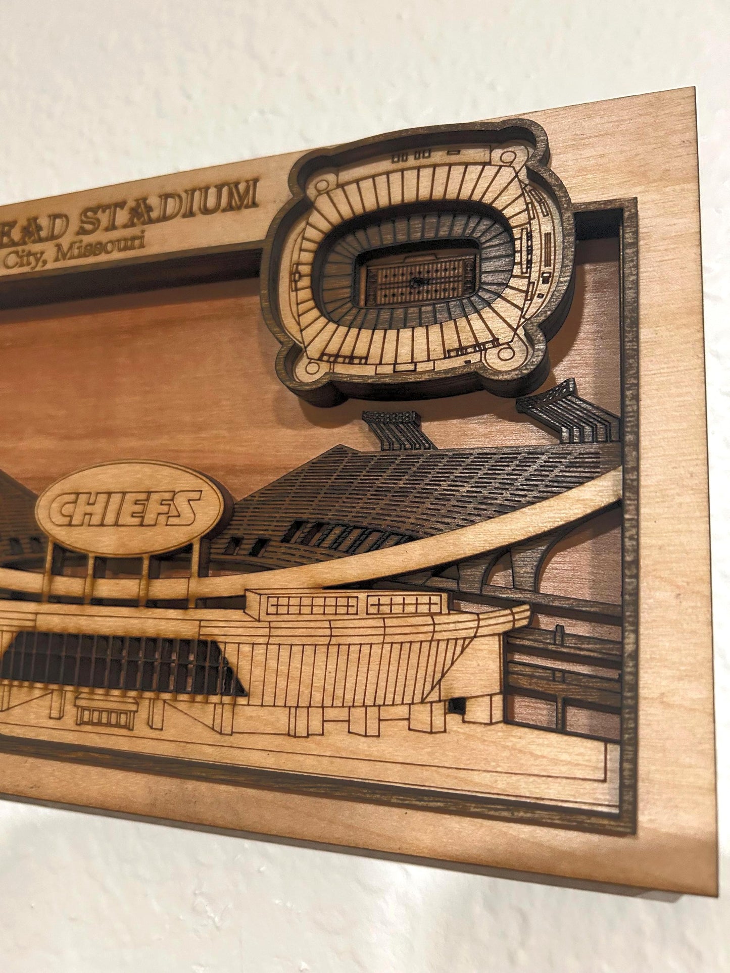 Arrowhead Stadium Wood Art | Kansas City Chiefs 3D Laser Cut Sign 10''x7"