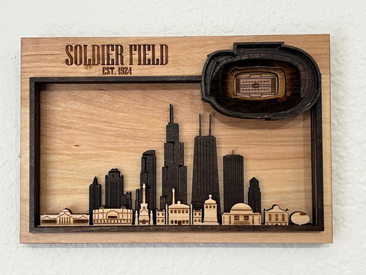 Soldier Field Wood Stadium Wall Art | Chicago Football Skyline | Handmade Chicago Sports Gift