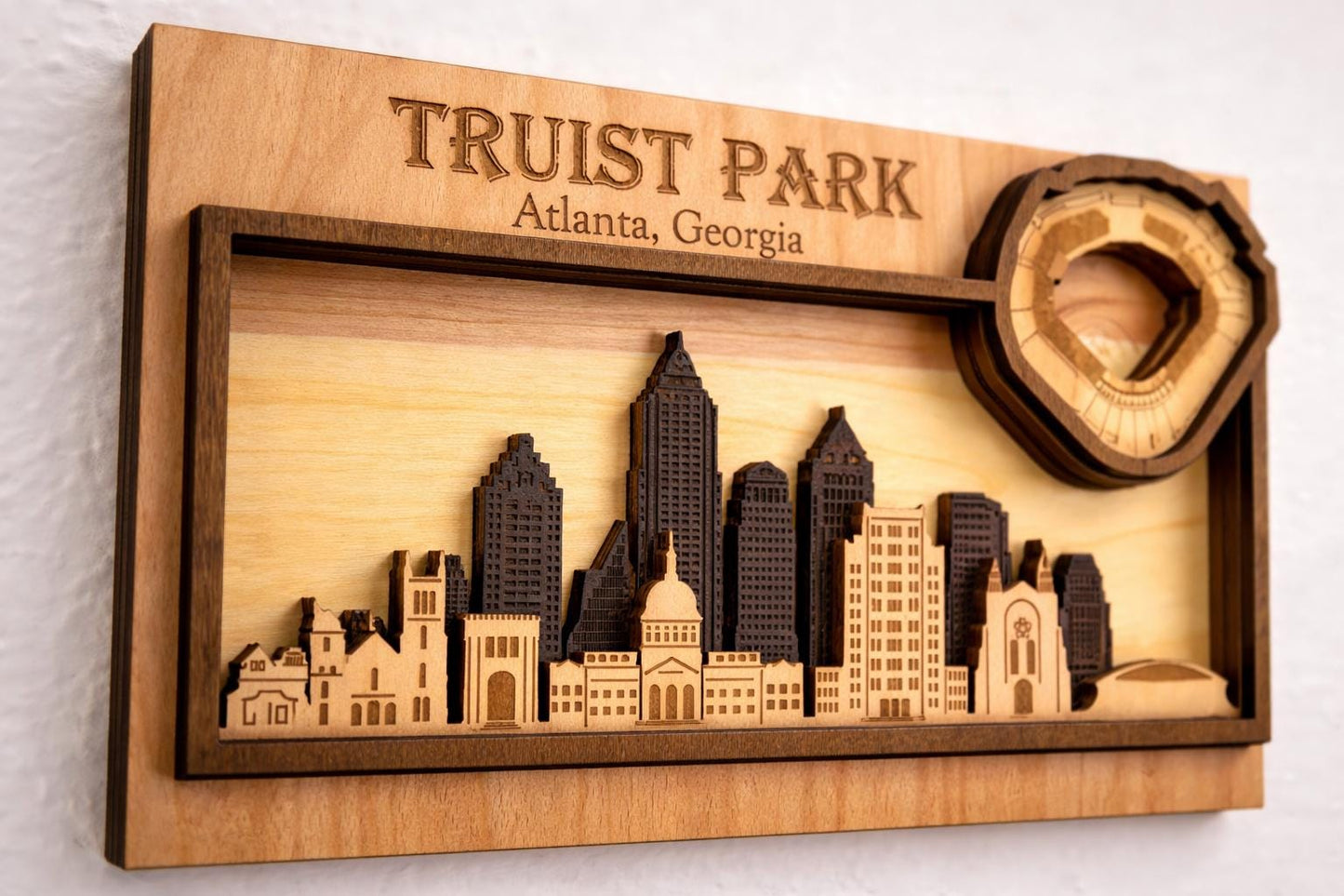 Truist Park 3D Wood Stadium Art | Atlanta Braves Man Cave Decor