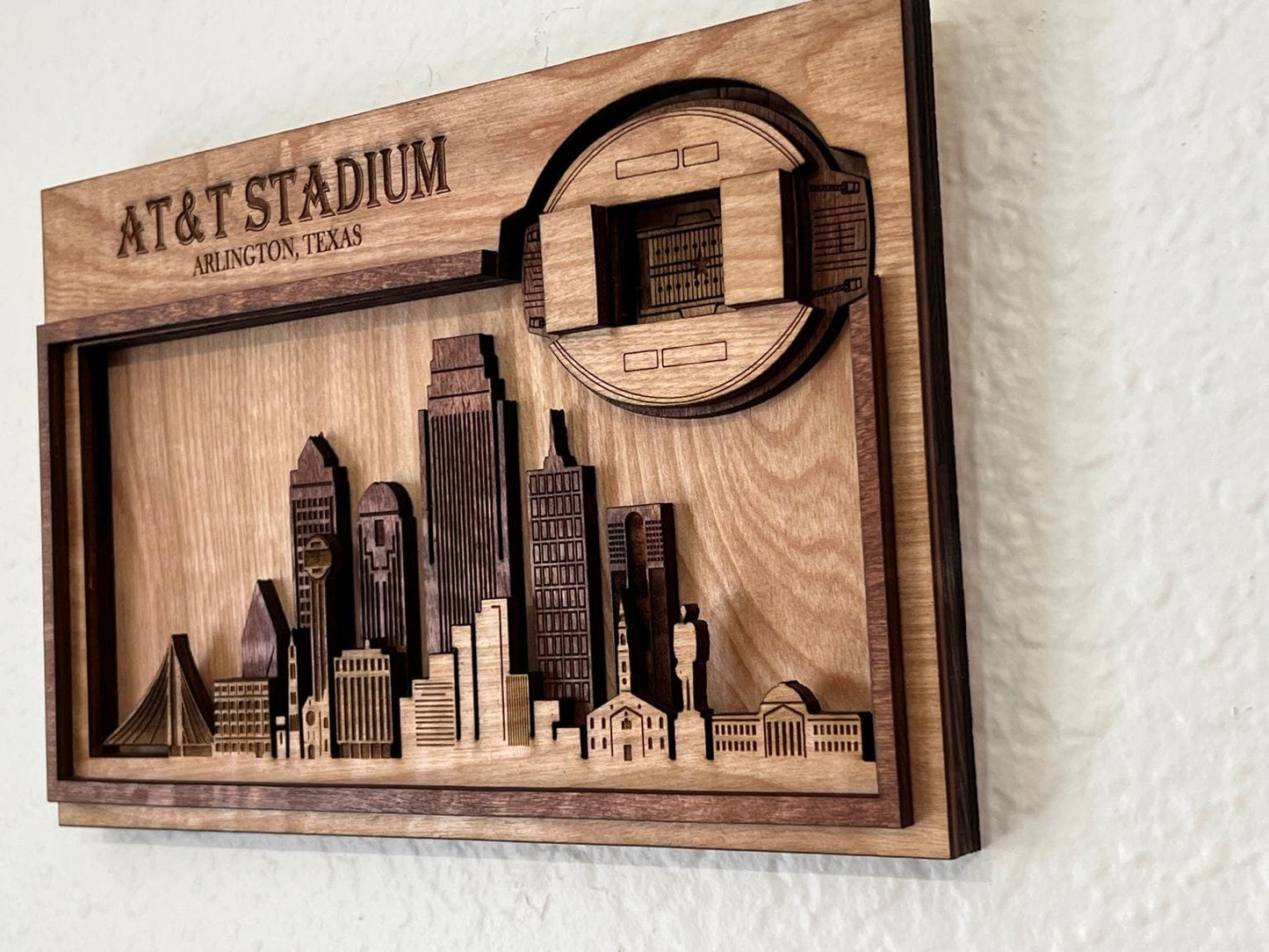 Laser-Cut AT&T Stadium 3D Wood Wall Art – Dallas Cowboys Stadium Map, Man Cave Decor