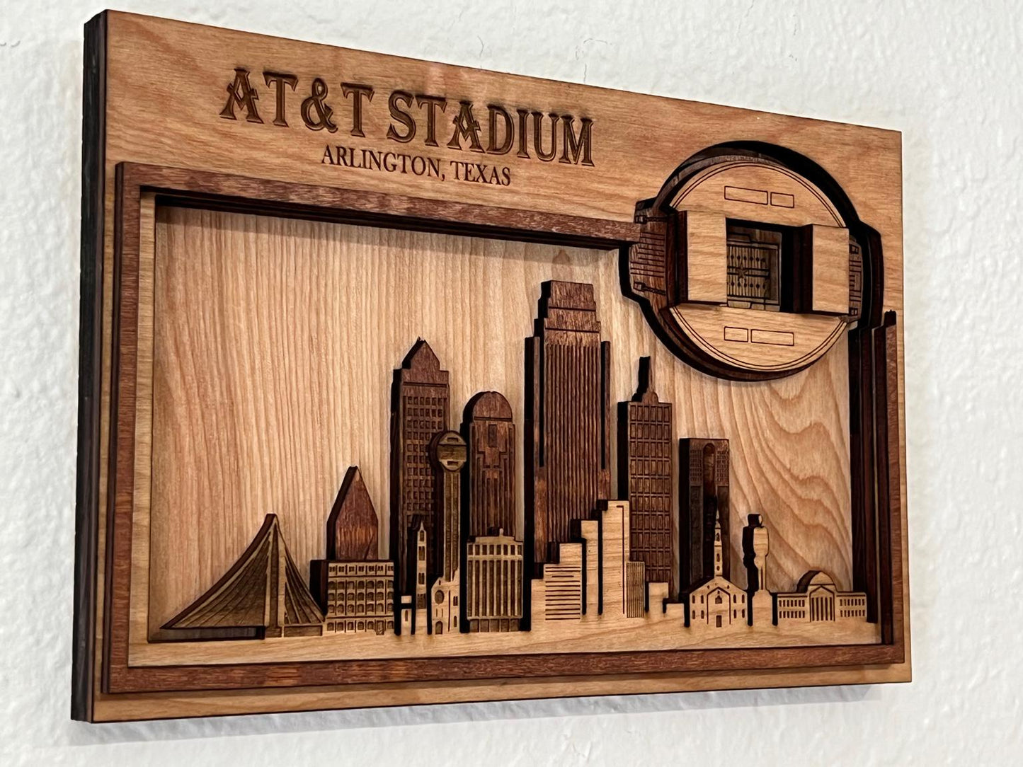 Laser-Cut AT&T Stadium 3D Wood Wall Art – Dallas Cowboys Stadium Map, Man Cave Decor