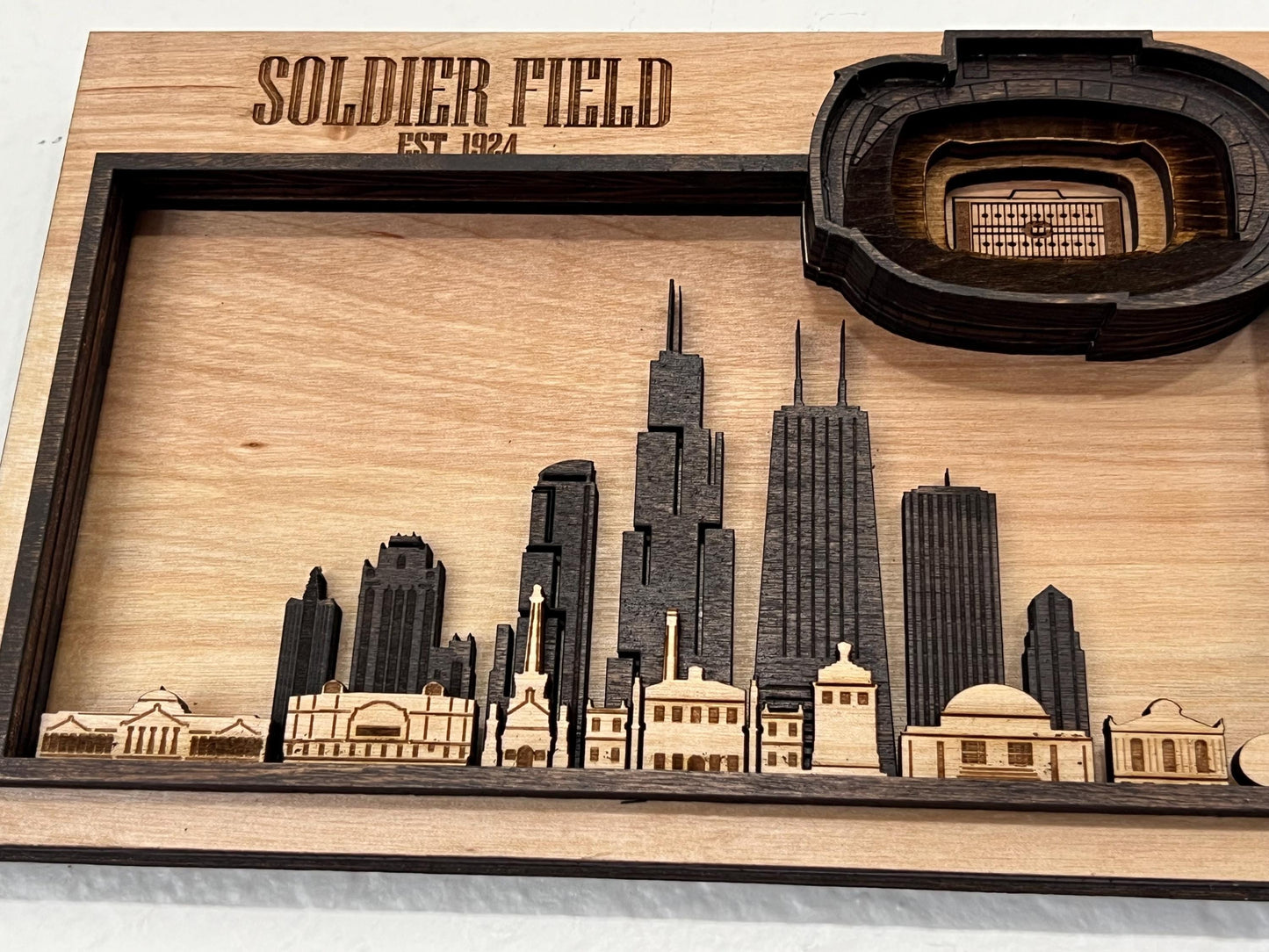 Soldier Field Wood Stadium Wall Art | Chicago Football Skyline | Handmade Chicago Sports Gift