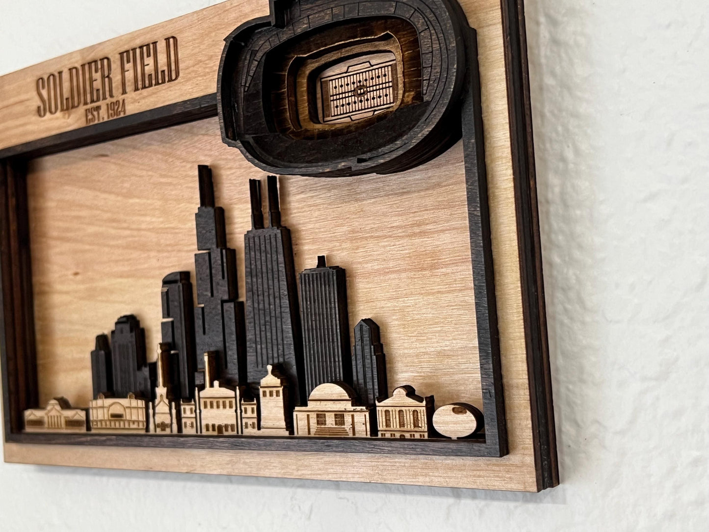 Soldier Field Wood Stadium Wall Art | Chicago Football Skyline | Handmade Chicago Sports Gift