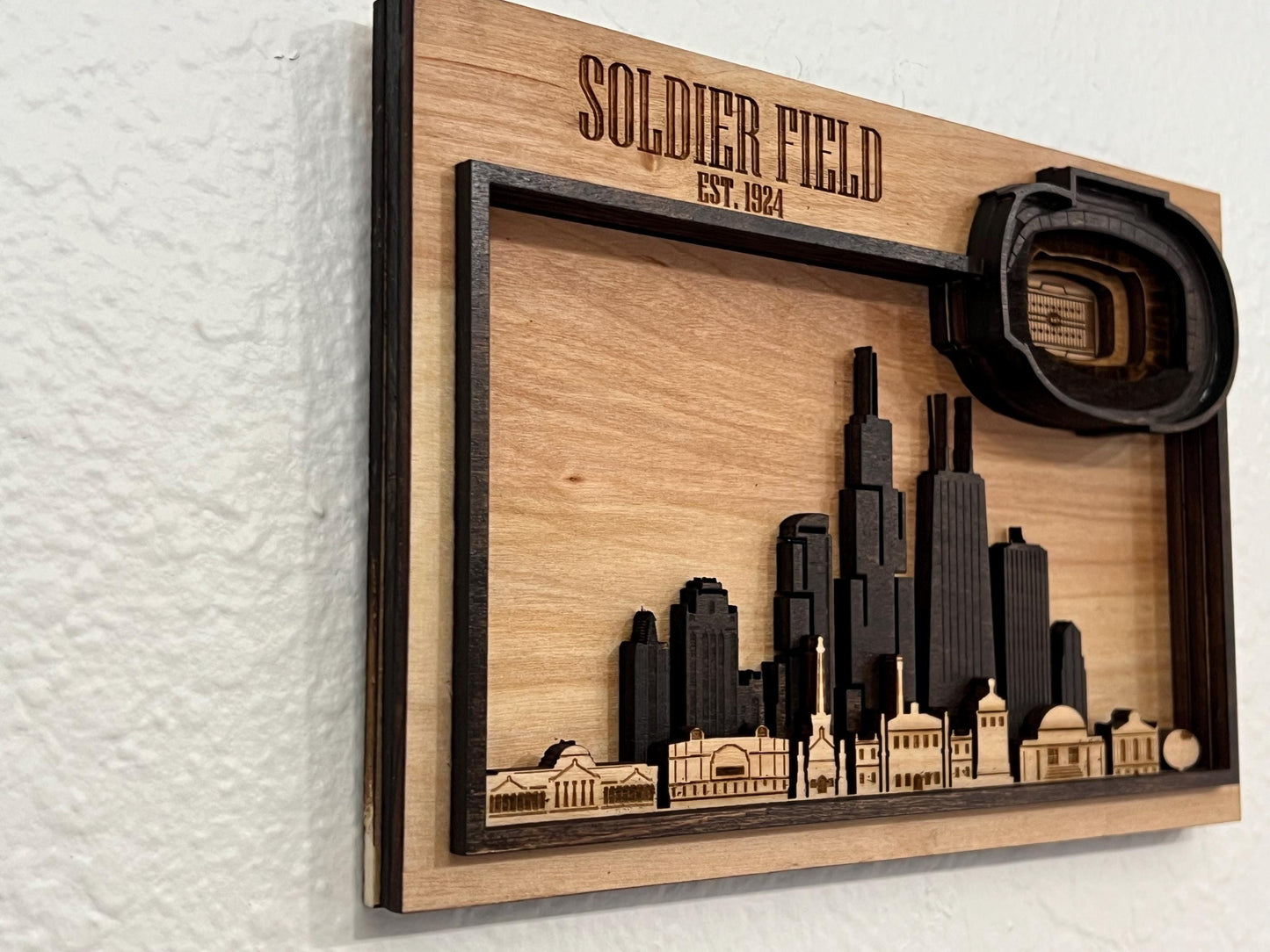 Soldier Field Wood Stadium Wall Art | Chicago Football Skyline | Handmade Chicago Sports Gift