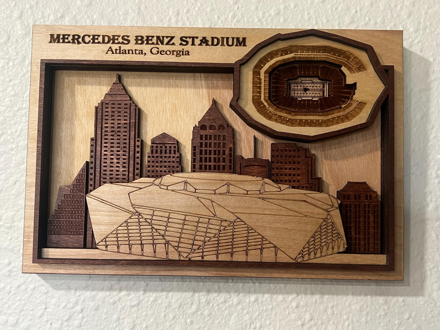 Mercedes-Benz Stadium 3D Wood Sign – Personalized Atlanta Falcons Wall Art