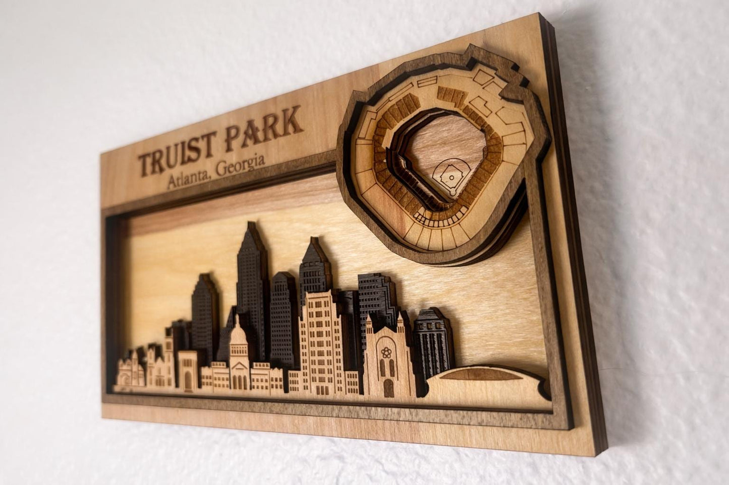 Truist Park 3D Wood Stadium Art | Atlanta Braves Man Cave Decor