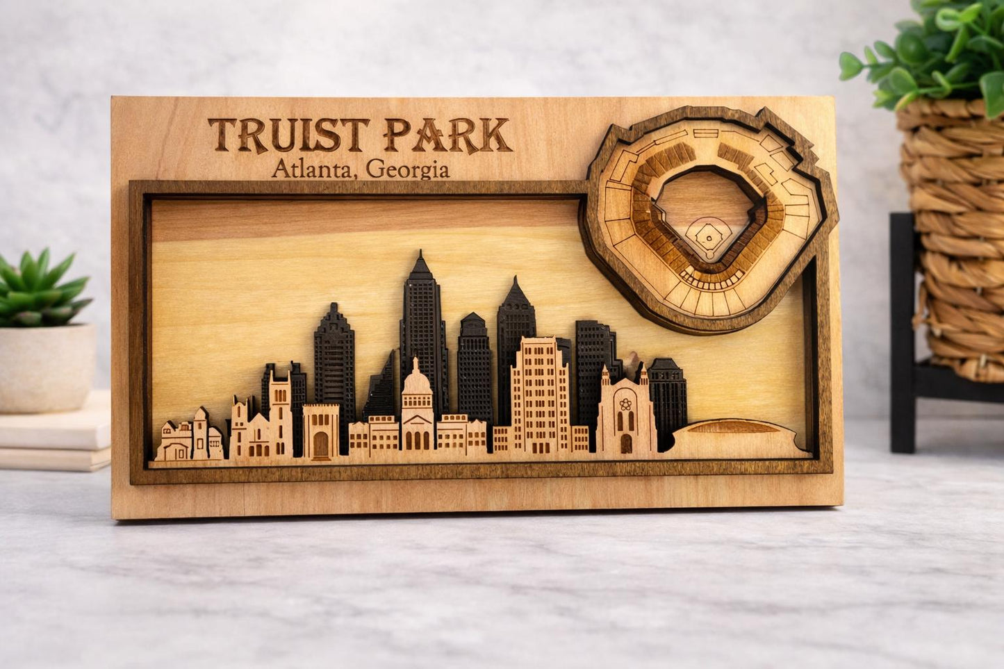 Truist Park 3D Wood Stadium Art | Atlanta Braves Man Cave Decor