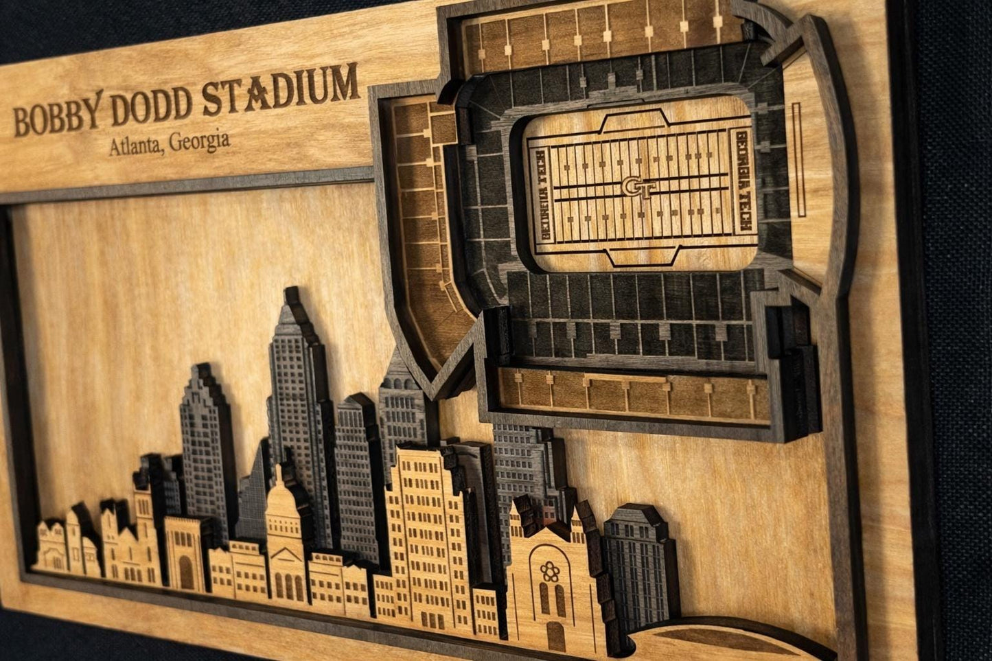 Bobby Dodd Stadium Wooden Wall Art – Georgia Tech Football Gift – 3D Stadium Decor
