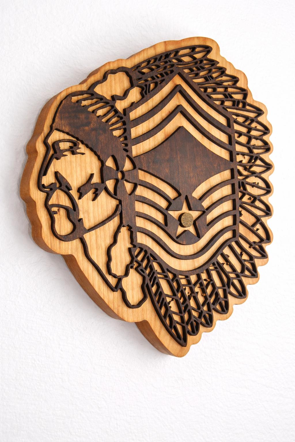 Chief Master Sergeant Wooden Wall Art | Native-Inspired Military Decor | Handcrafted Cherry Wood | 14.5" x 11"