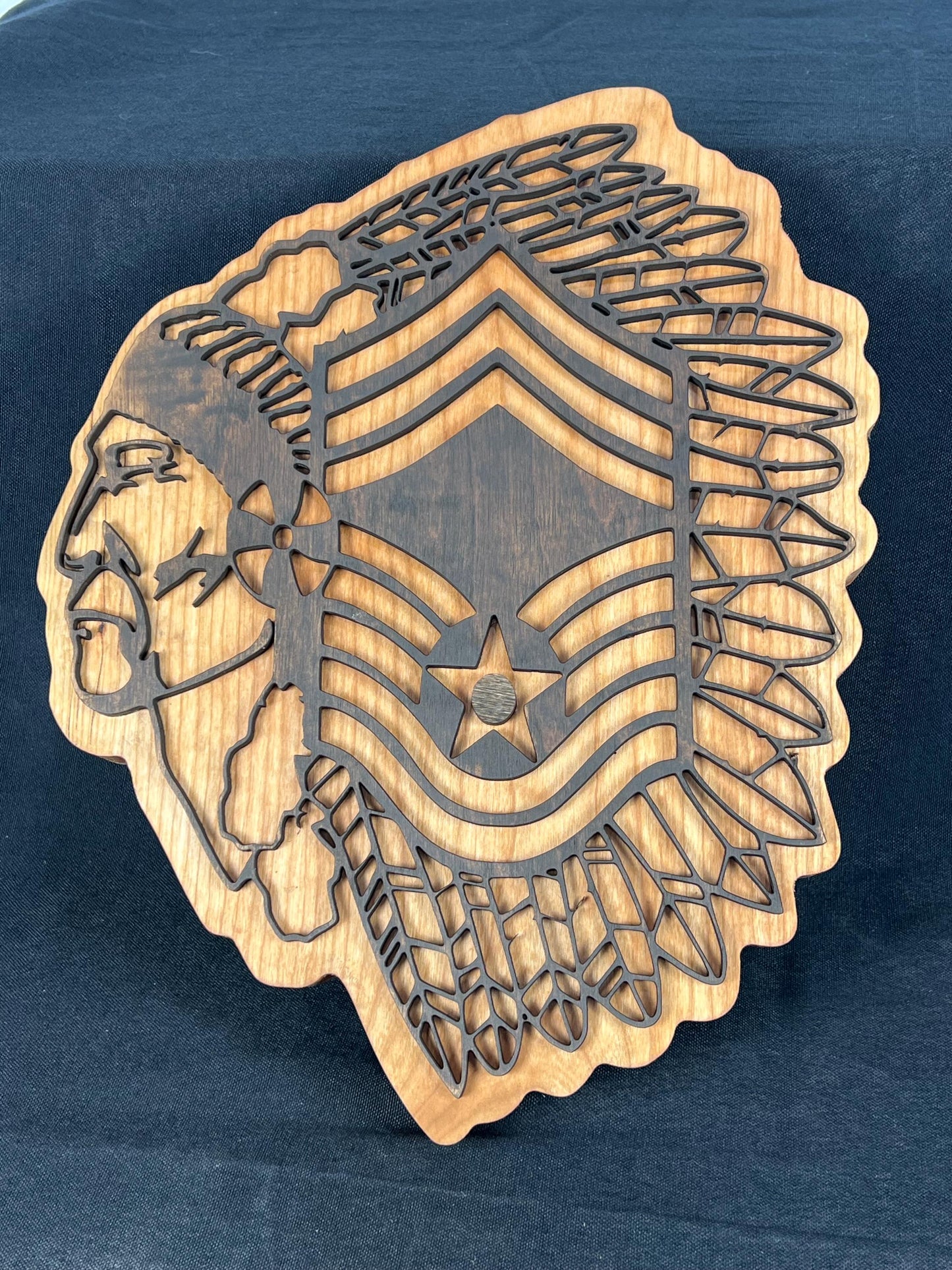 Chief Master Sergeant Wooden Wall Art | Native-Inspired Military Decor | Handcrafted Cherry Wood | 14.5" x 11"