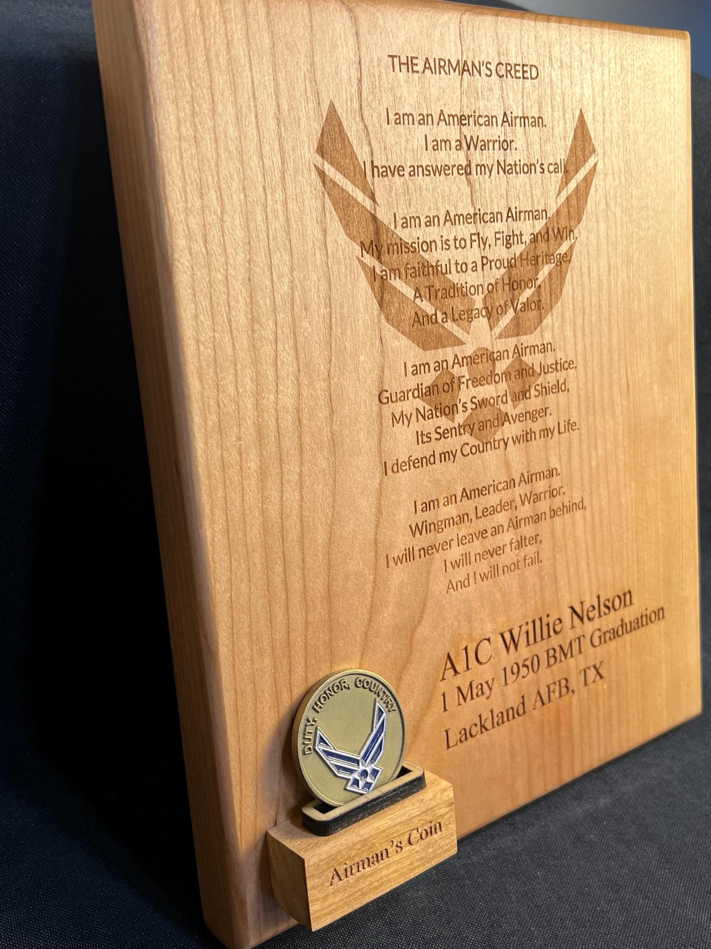 Personalized Airman's Creed Plaque – Air Force Graduation Gift, Coin Holder