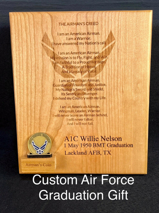 Personalized Airman's Creed Plaque – Air Force Graduation Gift, Coin Holder