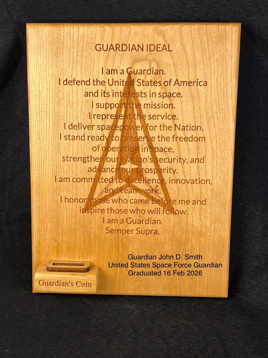 Personalized Space Force Graduation Plaque, Guardian Coin Holder, Solid Wood