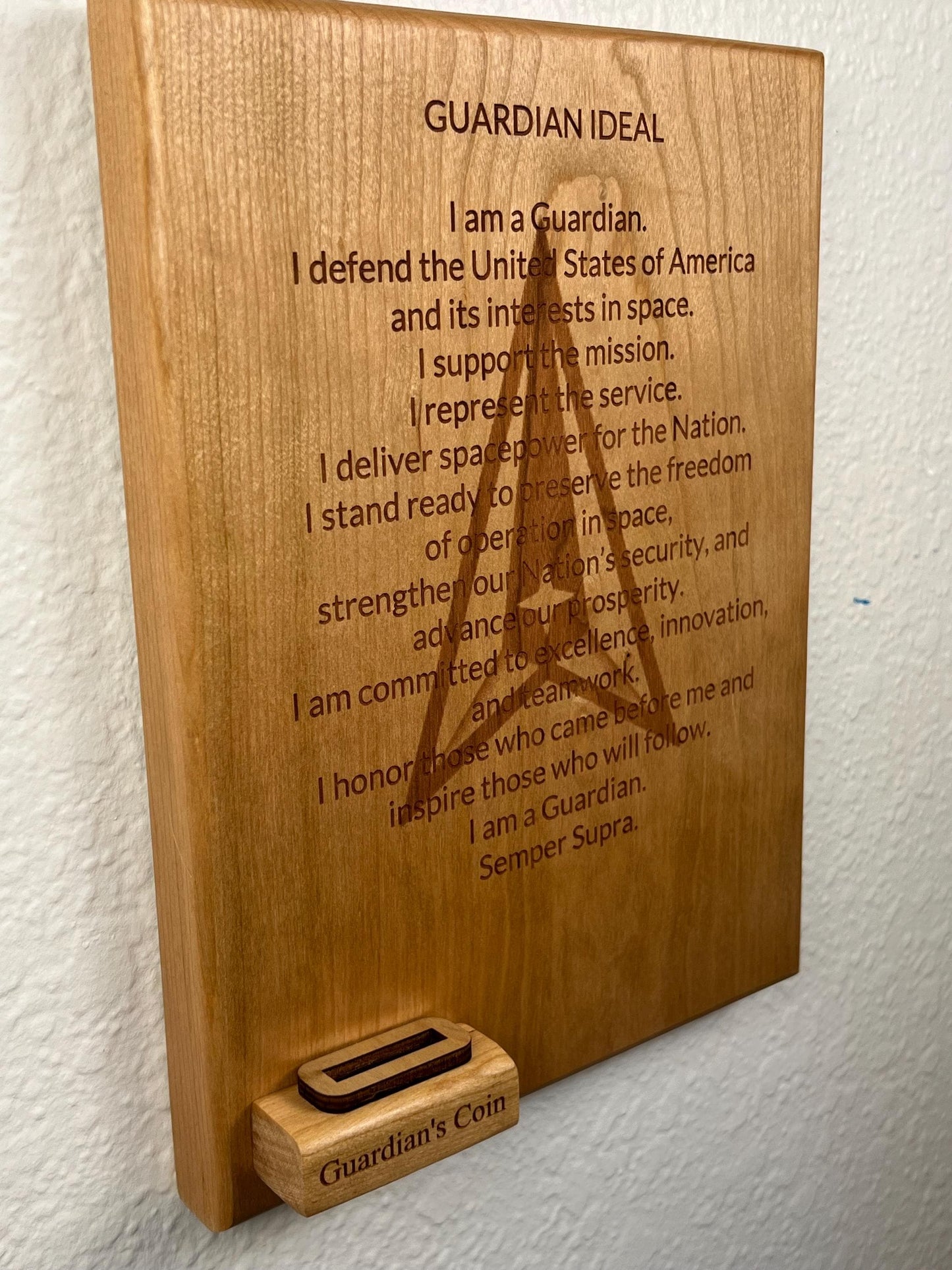 Personalized Space Force Graduation Plaque, Guardian Coin Holder, Solid Wood