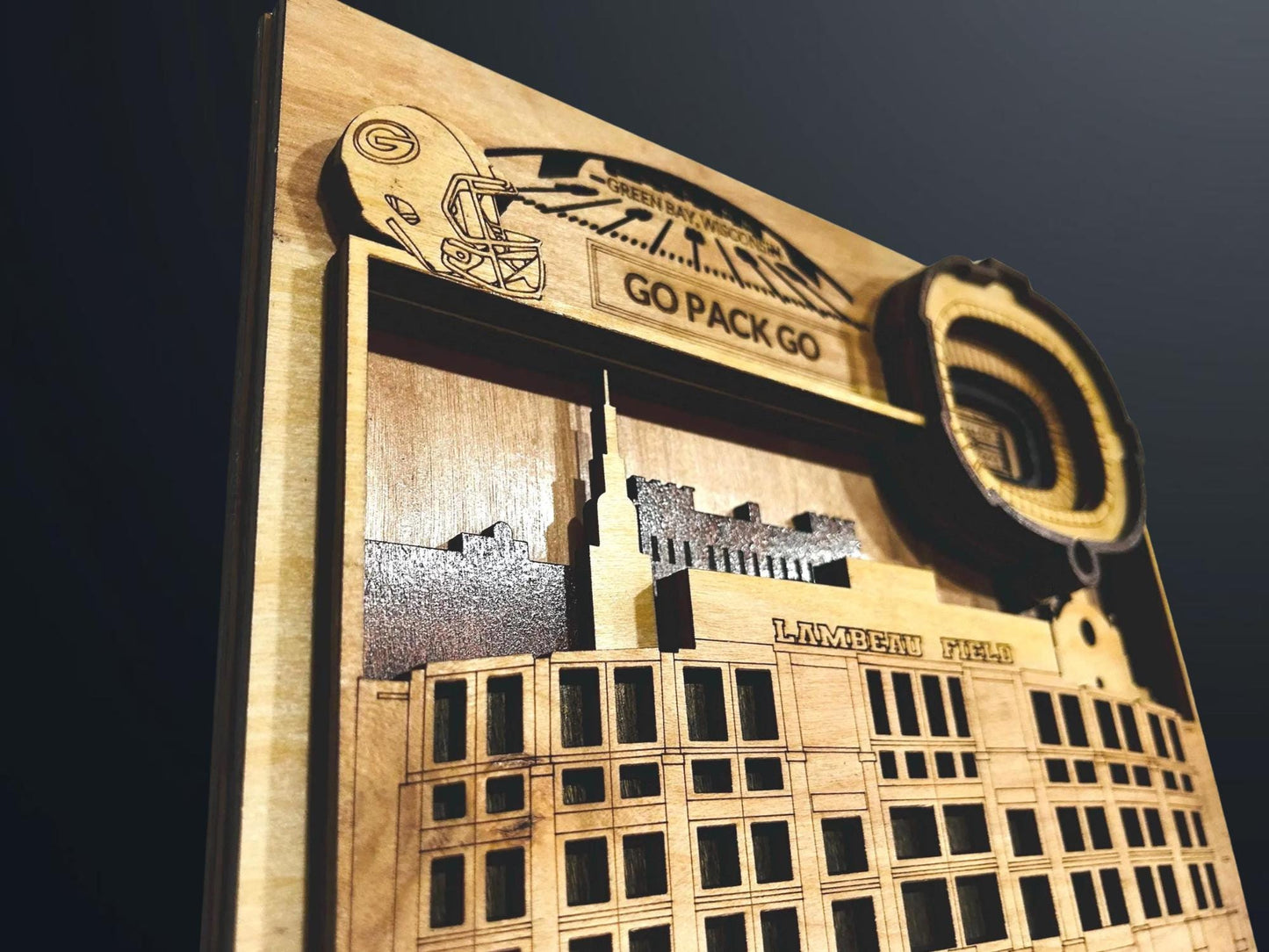 Lambeau Field 3D Stadium Wall Art | Green Bay Packers Wood Sign | Personalized Football Fan Gift