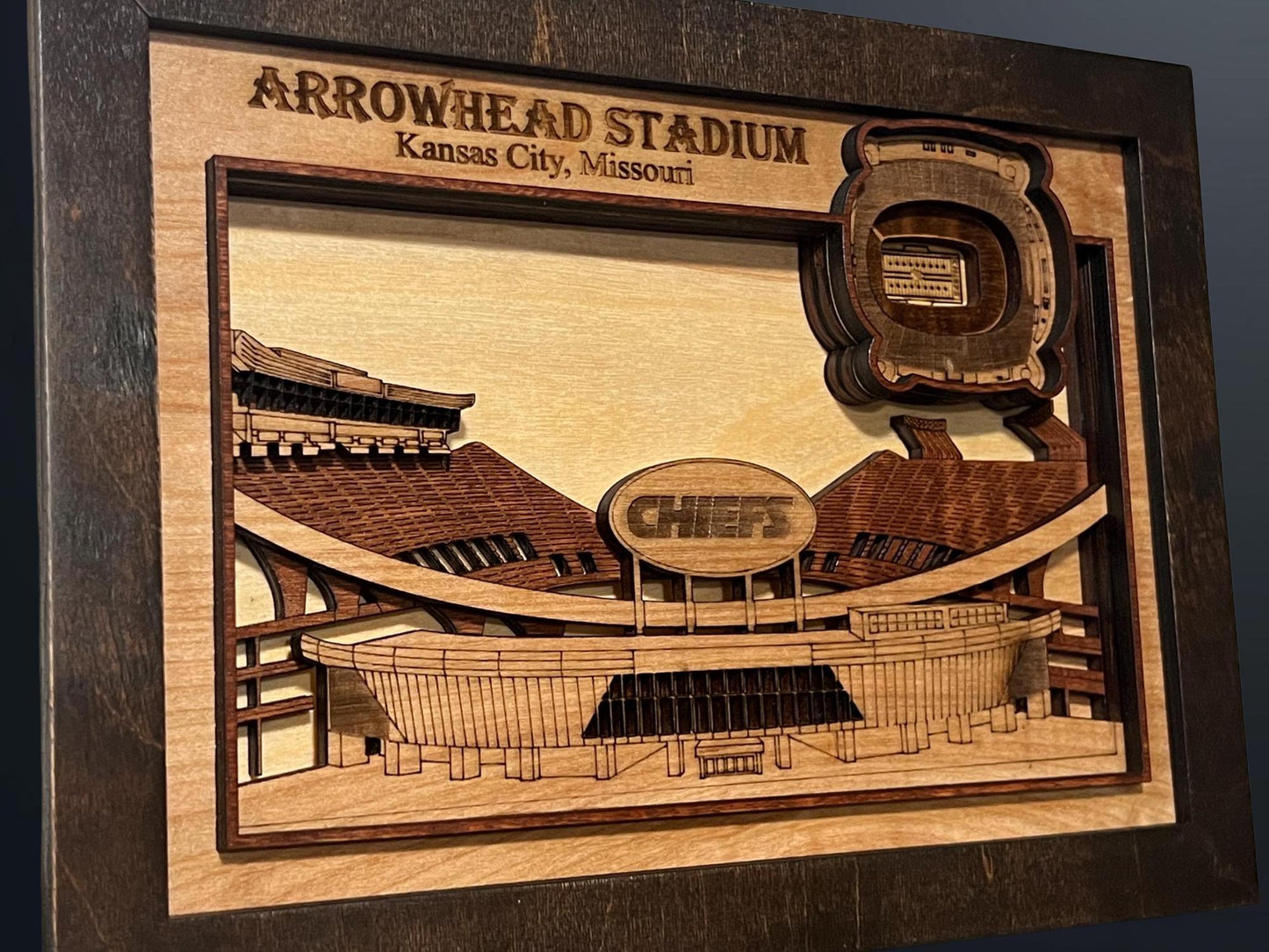Arrowhead Stadium Wood Art | Kansas City Chiefs 3D Laser Cut Sign 10''x7"