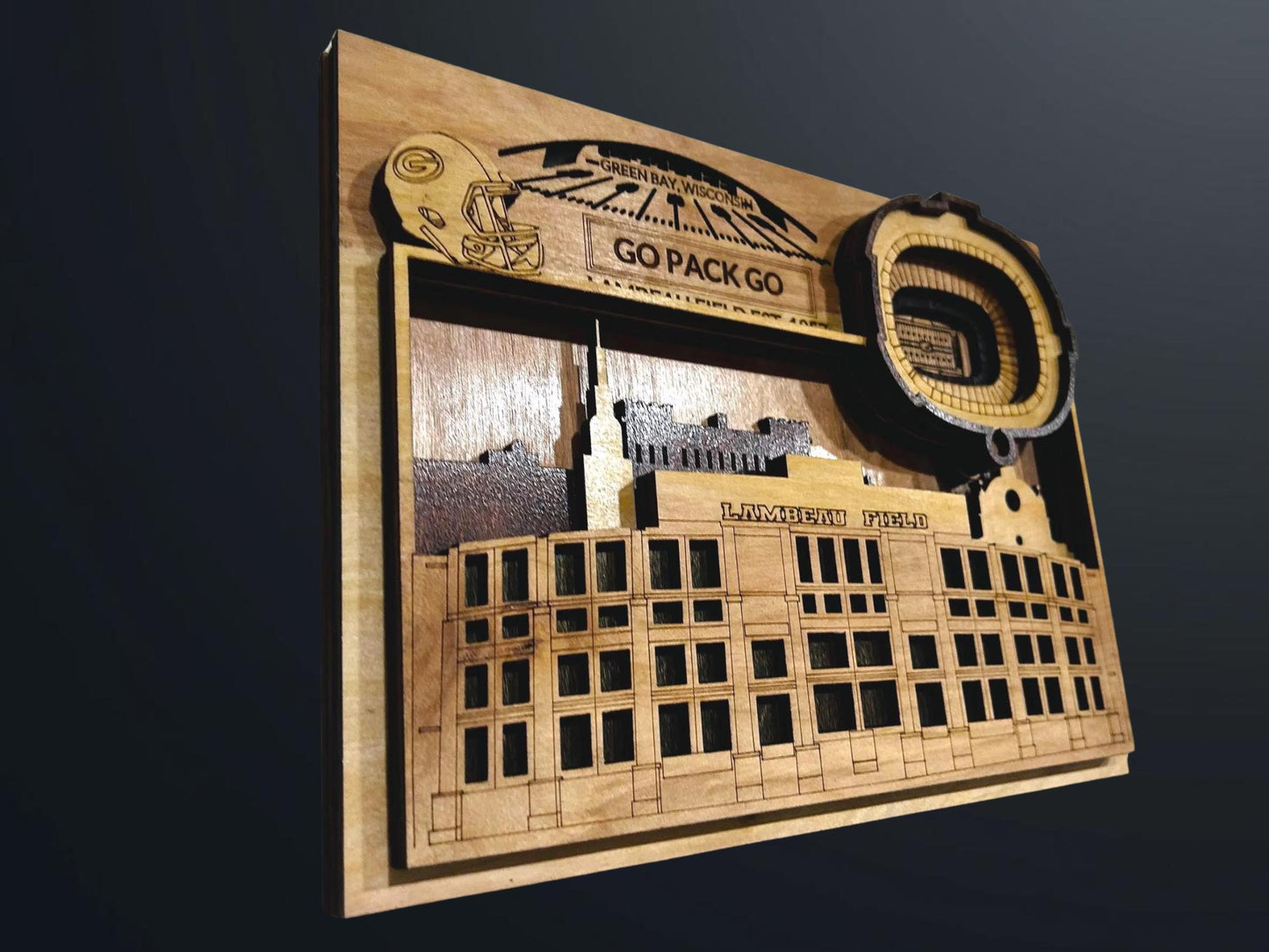 Lambeau Field 3D Stadium Wall Art | Green Bay Packers Wood Sign | Personalized Football Fan Gift