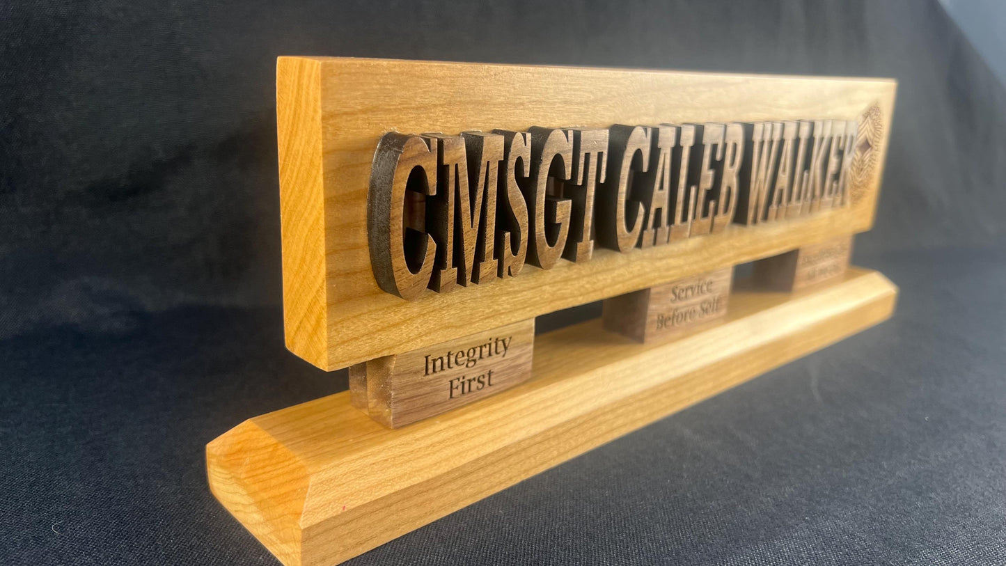 Custom Air Force Retirement Nameplate, Solid Hardwood Desk Plaque, Military Rank Name Display