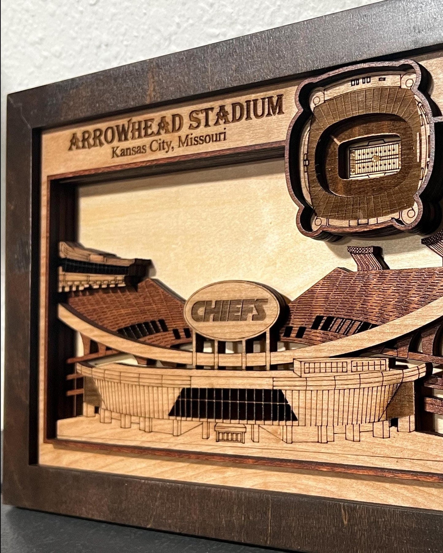 Arrowhead Stadium Wood Art | Kansas City Chiefs 3D Laser Cut Sign 10''x7"
