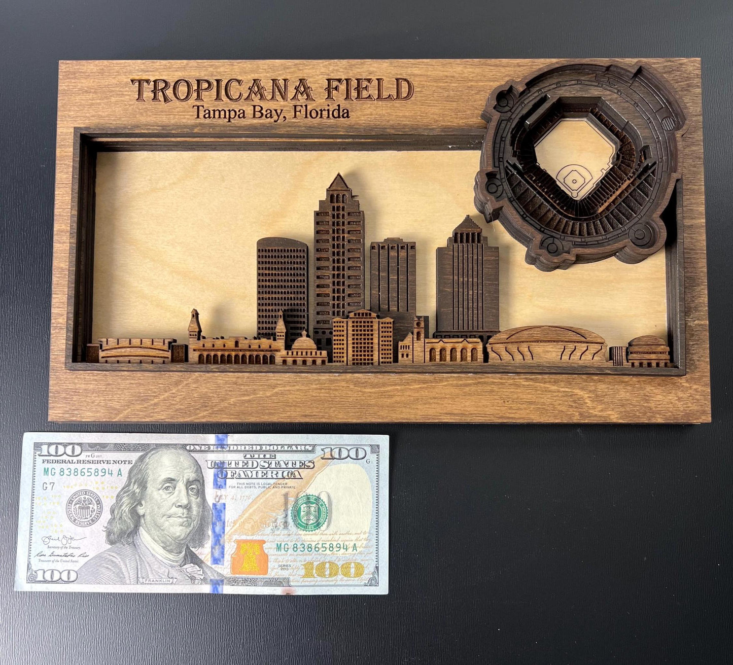 Layered Wood Tropicana Field Stadium Art, Tampa Skyline Wall Decor