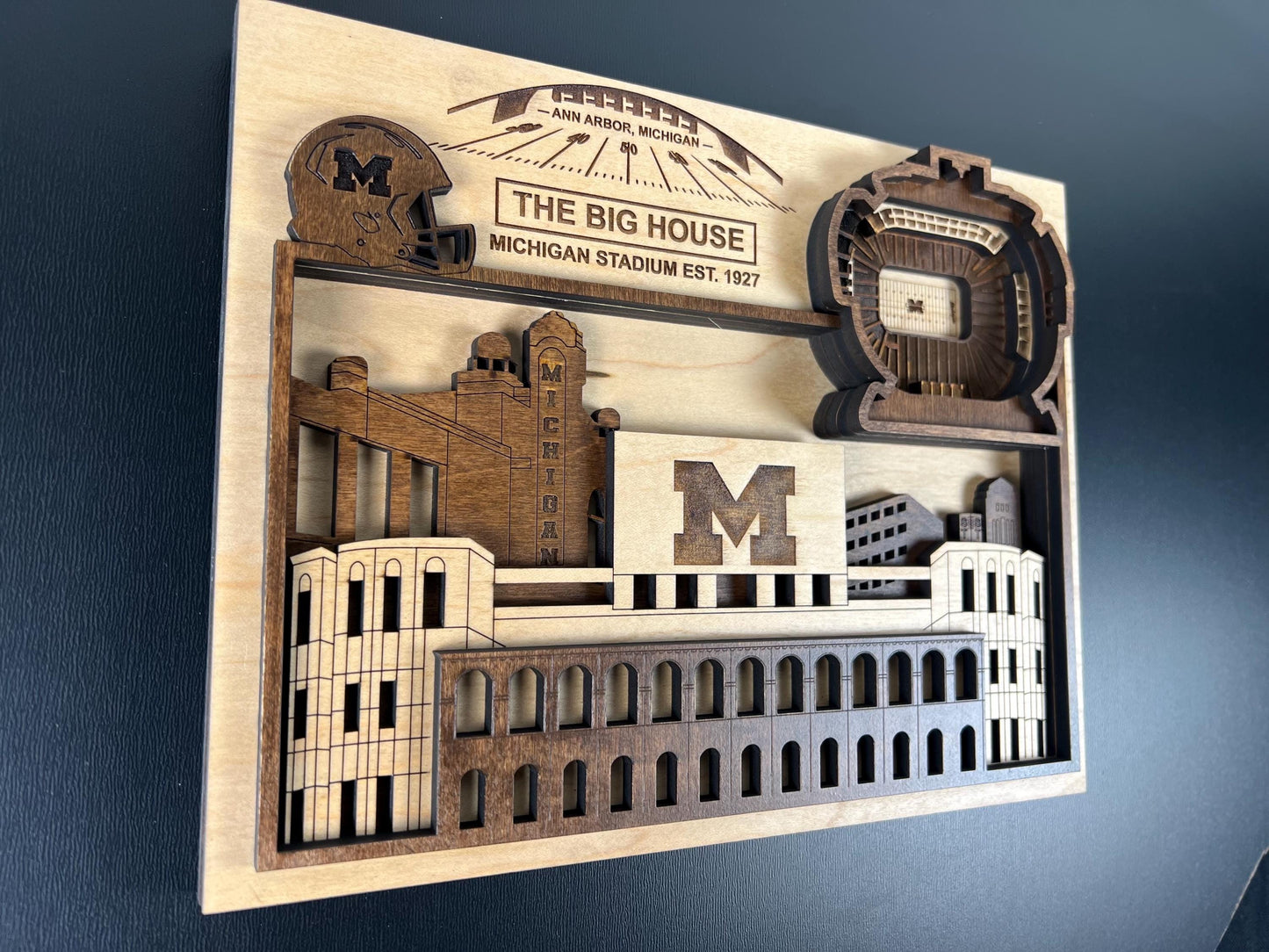 3D Layered Wood Michigan Stadium Wall Art: The Big House Decor