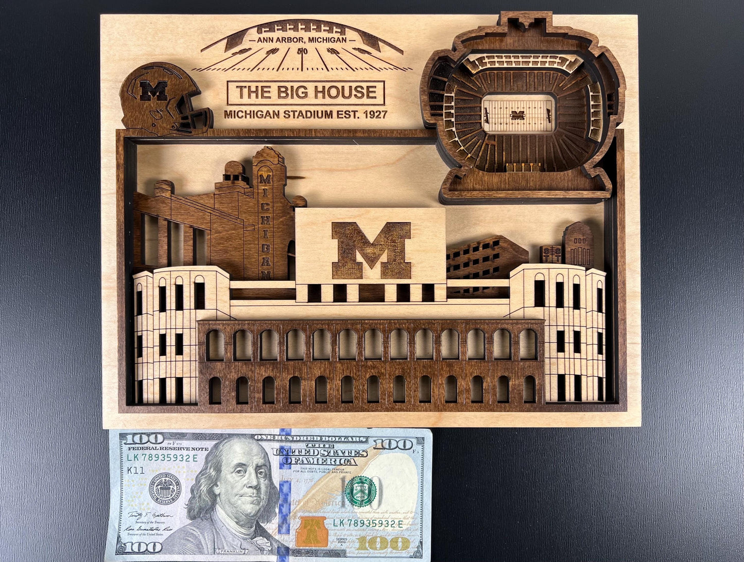 3D Layered Wood Michigan Stadium Wall Art: The Big House Decor