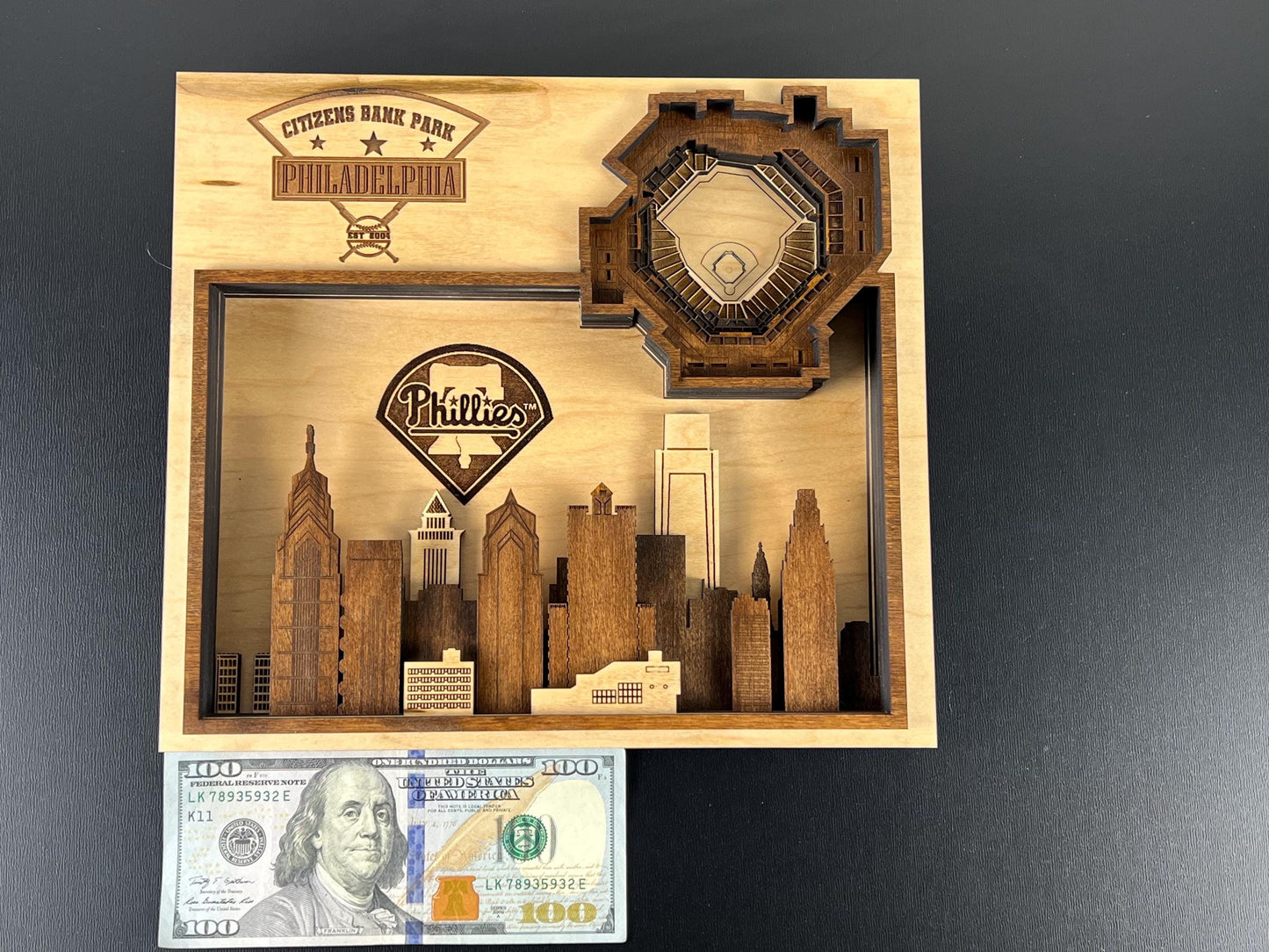 Layered Wood Citizens Bank Park Map, Philadelphia Skyline Art, Phillies Fan Decor