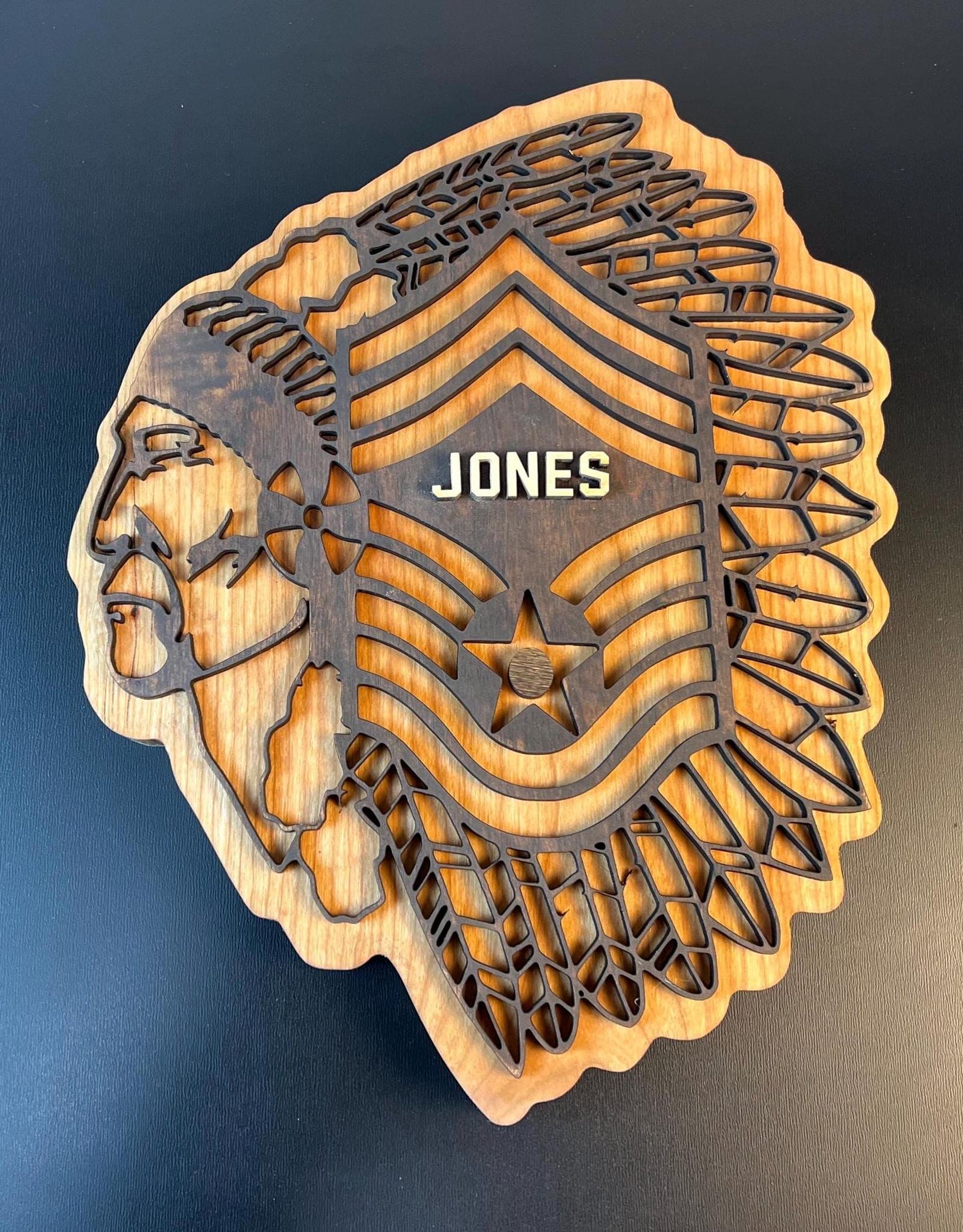 Chief Master Sergeant Wooden Wall Art | Native-Inspired Military Decor | Handcrafted Cherry Wood | 14.5" x 11"