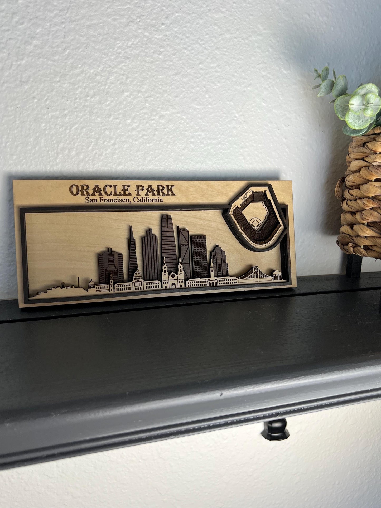 Layered Wood Oracle Park Stadium Skyline Art, San Francisco Giants Decor