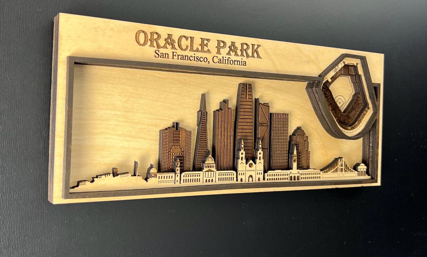 Layered Wood Oracle Park Stadium Skyline Art, San Francisco Giants Decor