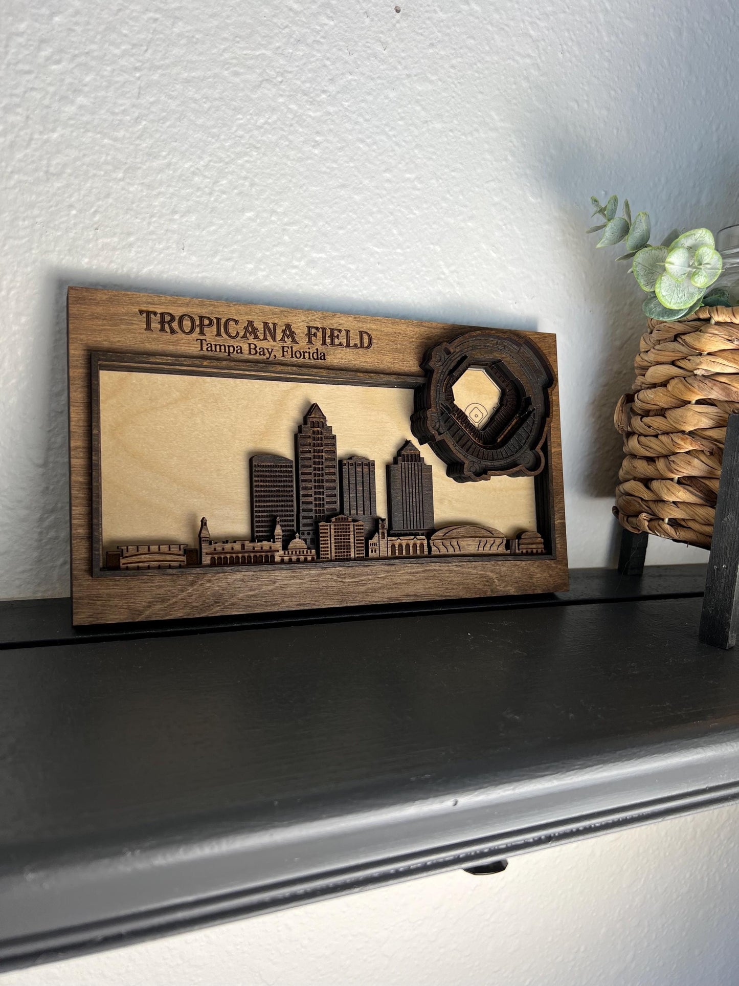 Layered Wood Tropicana Field Stadium Art, Tampa Skyline Wall Decor