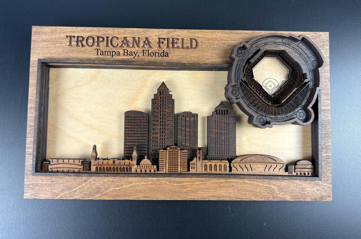Layered Wood Tropicana Field Stadium Art, Tampa Skyline Wall Decor