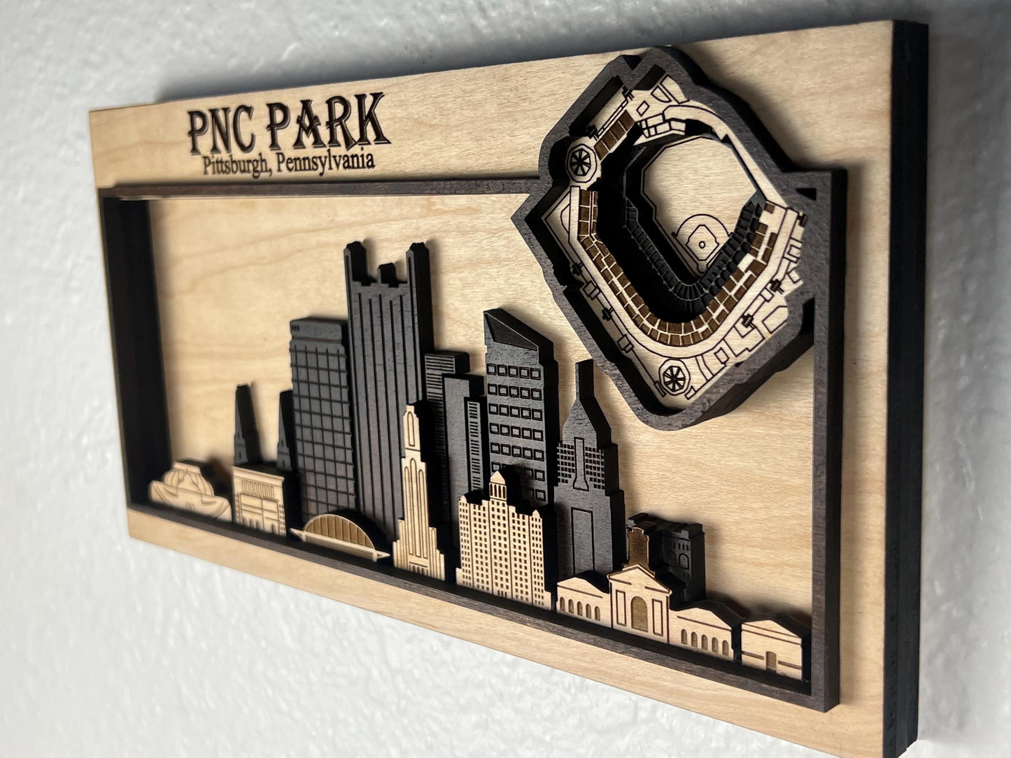 PNC Park Pittsburgh Skyline Wood Art – Layered Laser Cut Stadium Sign