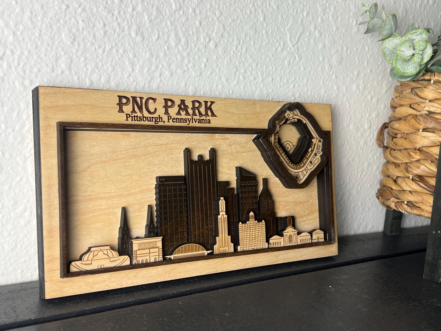 PNC Park Pittsburgh Skyline Wood Art – Layered Laser Cut Stadium Sign