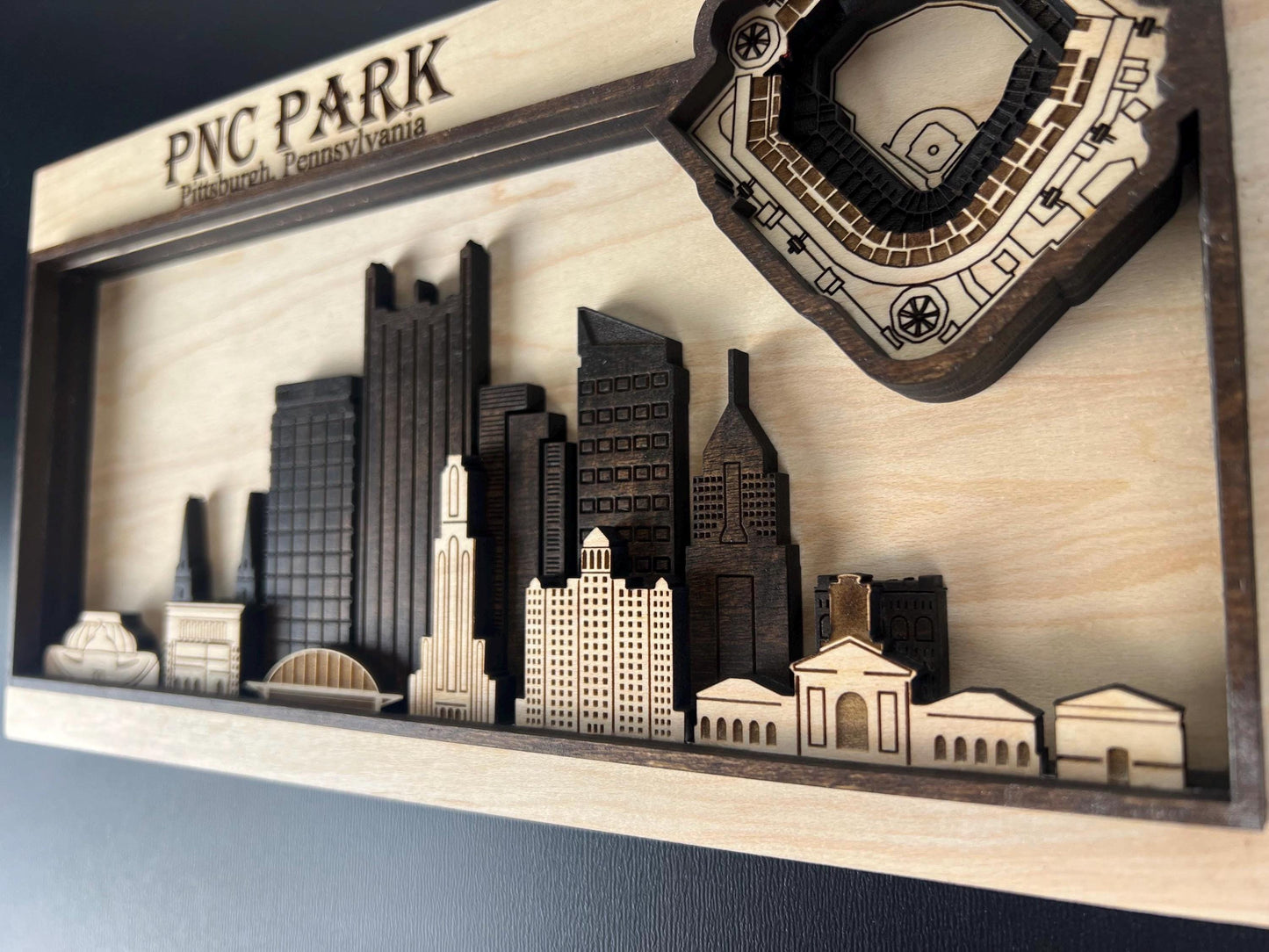 PNC Park Pittsburgh Skyline Wood Art – Layered Laser Cut Stadium Sign