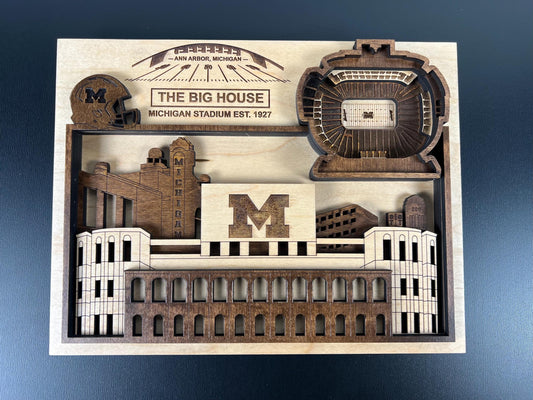 3D Layered Wood Michigan Stadium Wall Art: The Big House Decor