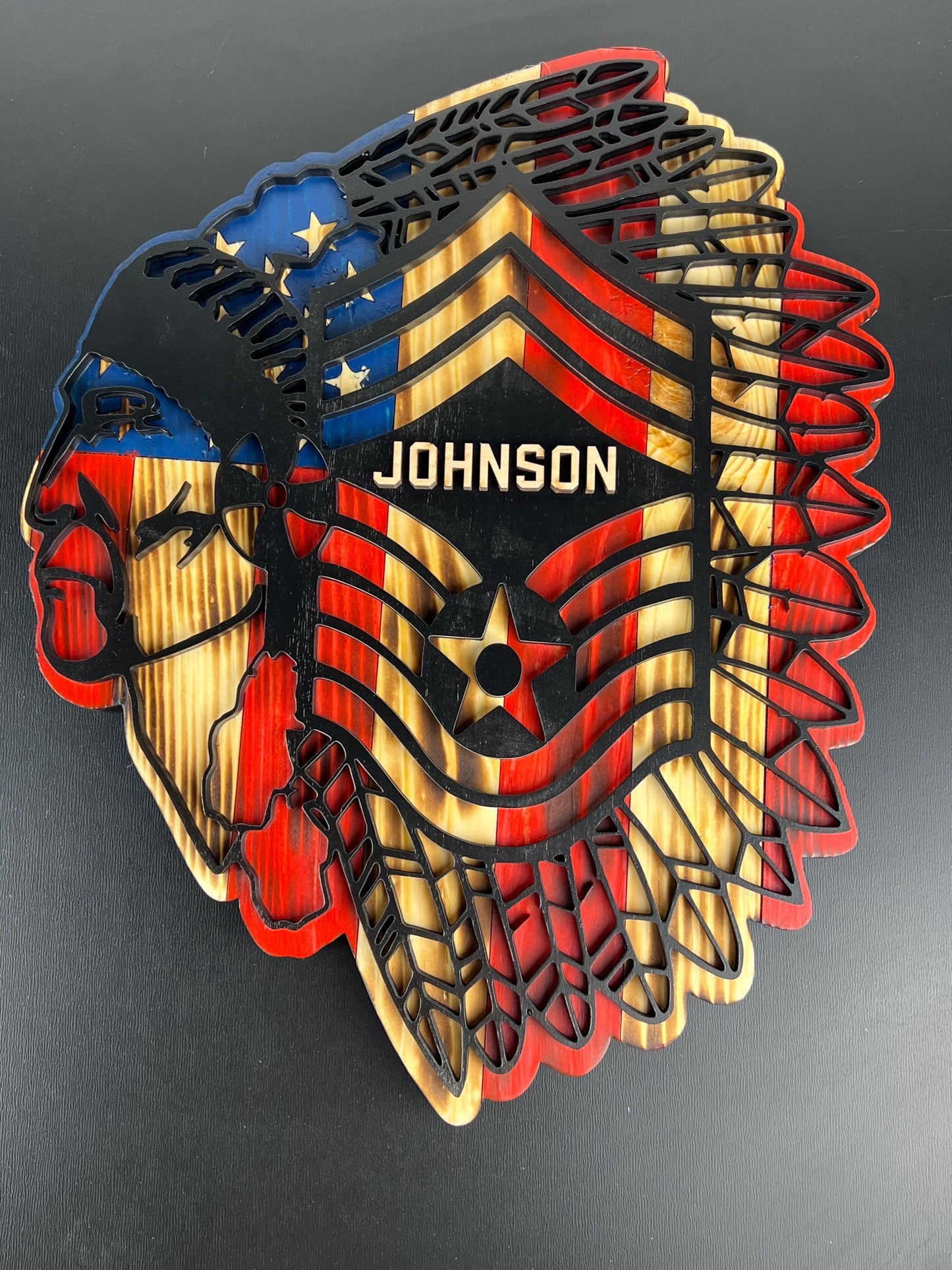 Custom Chief Master Sergeant Wood Sign, Torched American Flag Art, USAF Military Gift