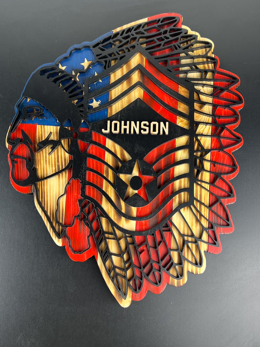 Custom Chief Master Sergeant Wood Sign, Torched American Flag Art, USAF Military Gift
