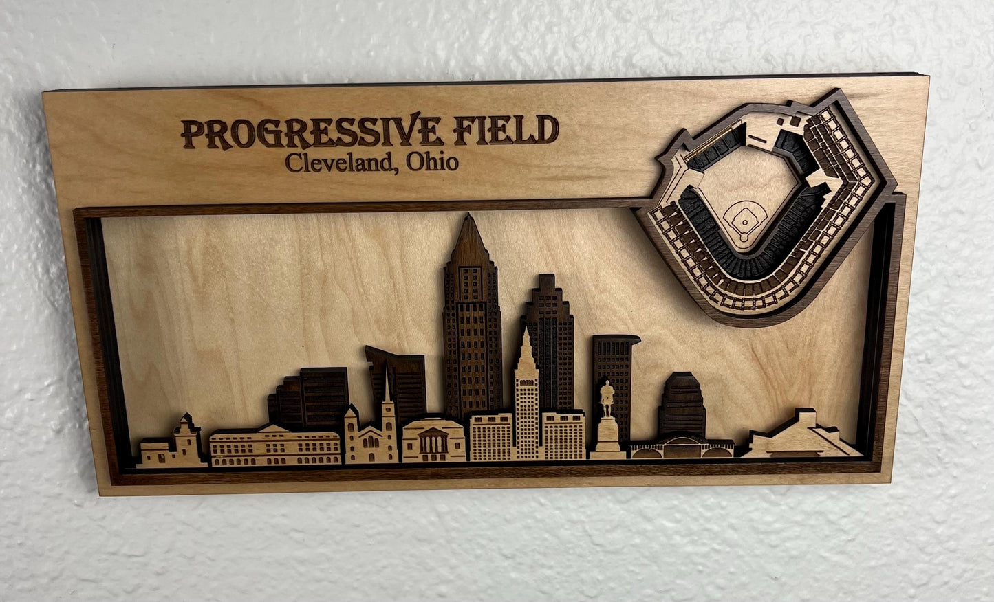 Progressive Field Wood Stadium Art | 3D Cleveland Skyline Sign | Personalized Baseball Fan Gift