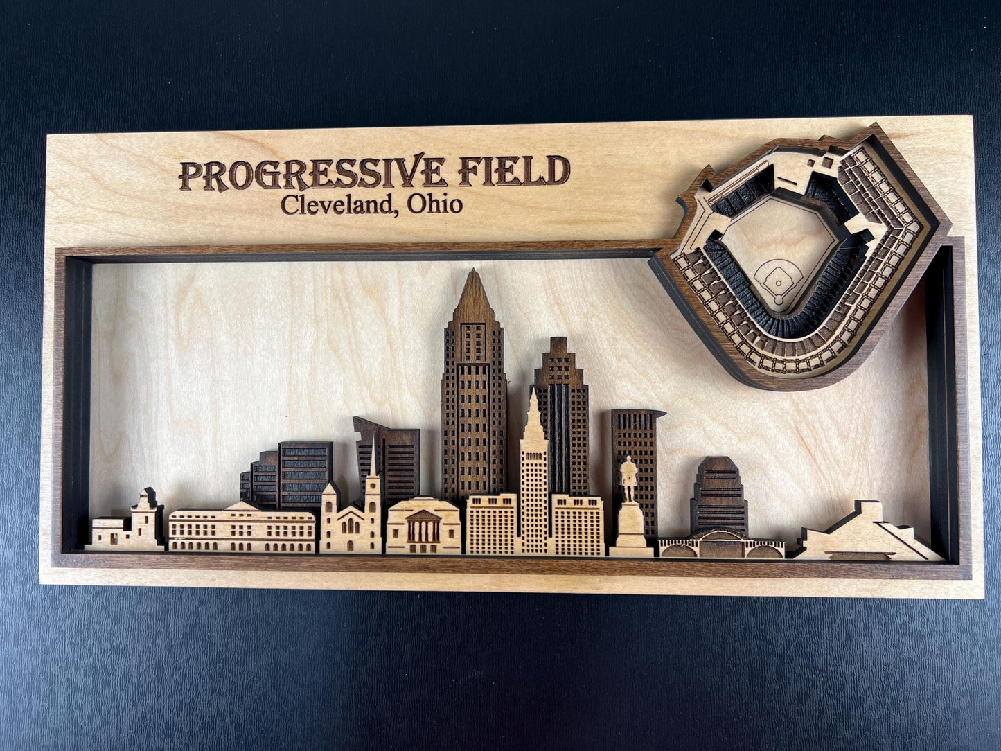 Progressive Field Wood Stadium Art | 3D Cleveland Skyline Sign | Personalized Baseball Fan Gift