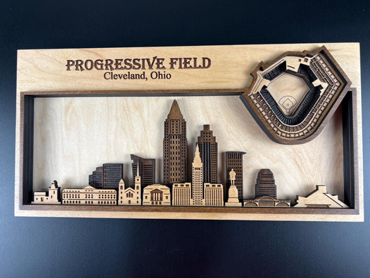Progressive Field Wood Stadium Art | 3D Cleveland Skyline Sign | Personalized Baseball Fan Gift