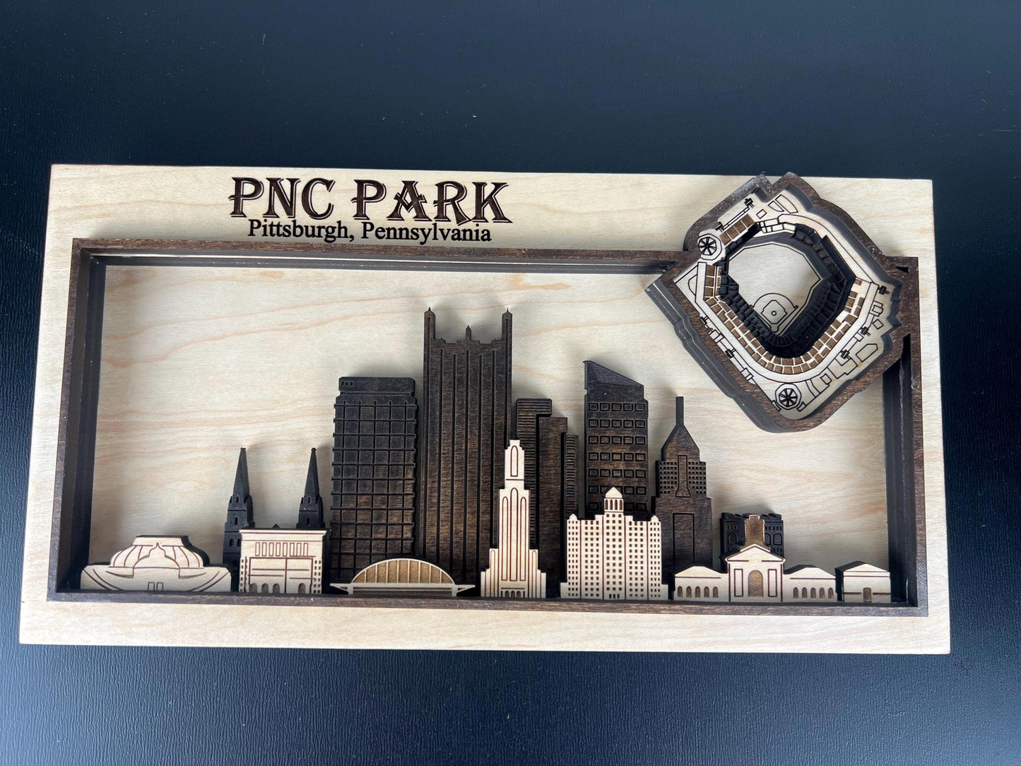 PNC Park Pittsburgh Skyline Wood Art – Layered Laser Cut Stadium Sign