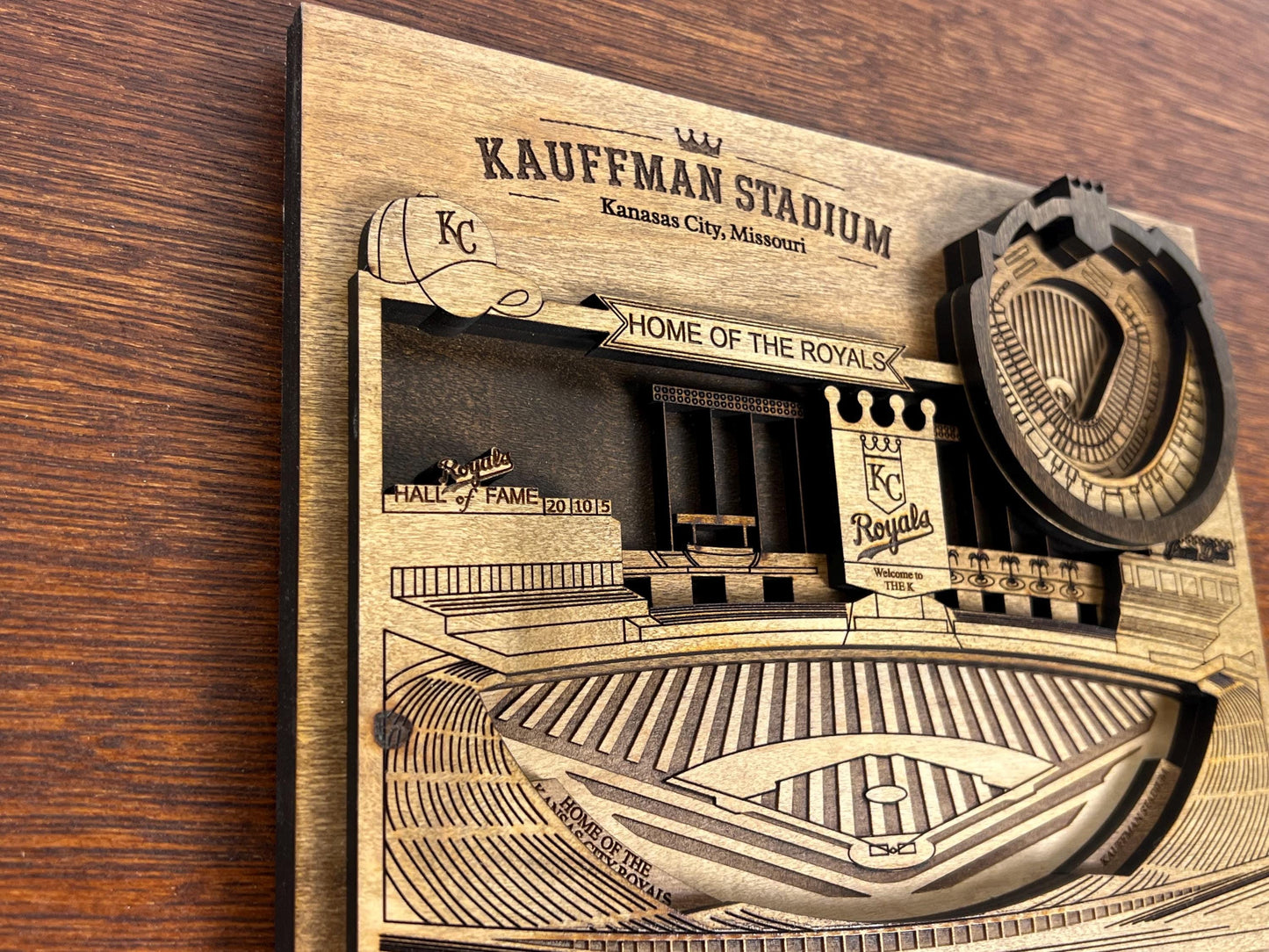 Kauffman Stadium 3D Wood Wall Art – Kansas City Royals Map – Personalized Baseball Fan Gift
