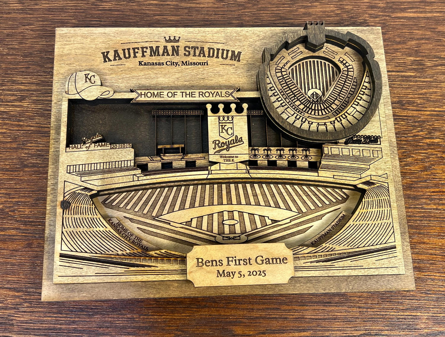 Kauffman Stadium 3D Wood Wall Art – Kansas City Royals Map – Personalized Baseball Fan Gift