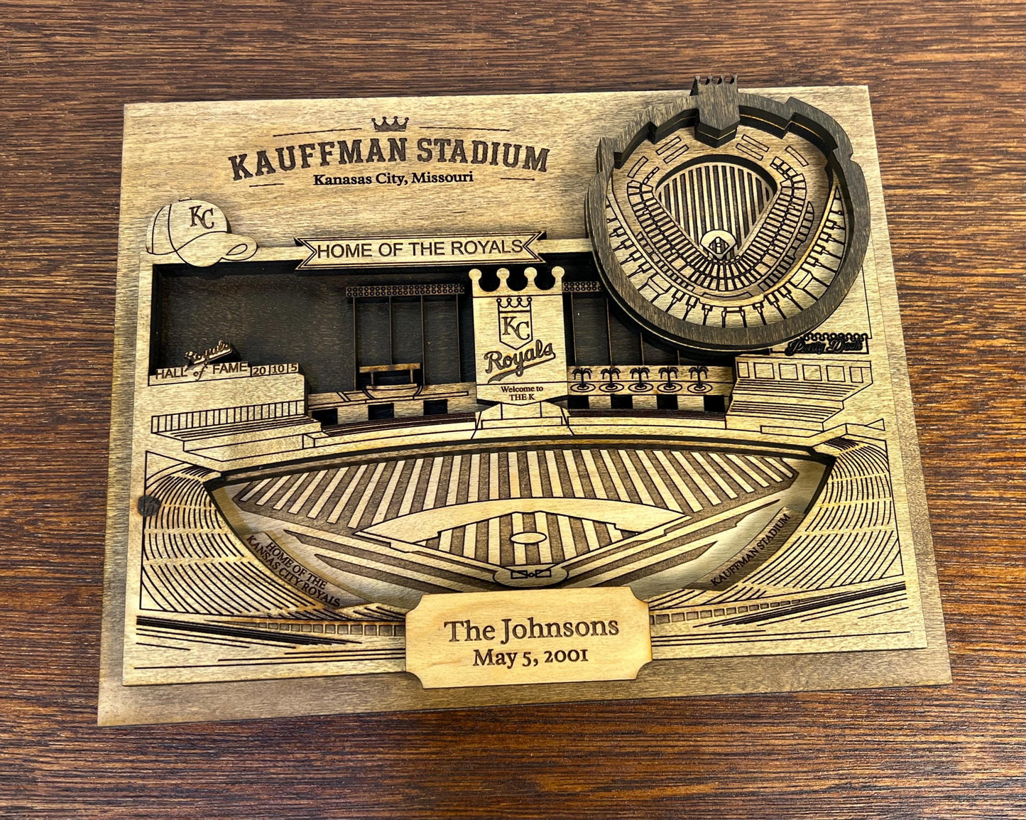 Kauffman Stadium 3D Wood Wall Art – Kansas City Royals Map – Personalized Baseball Fan Gift