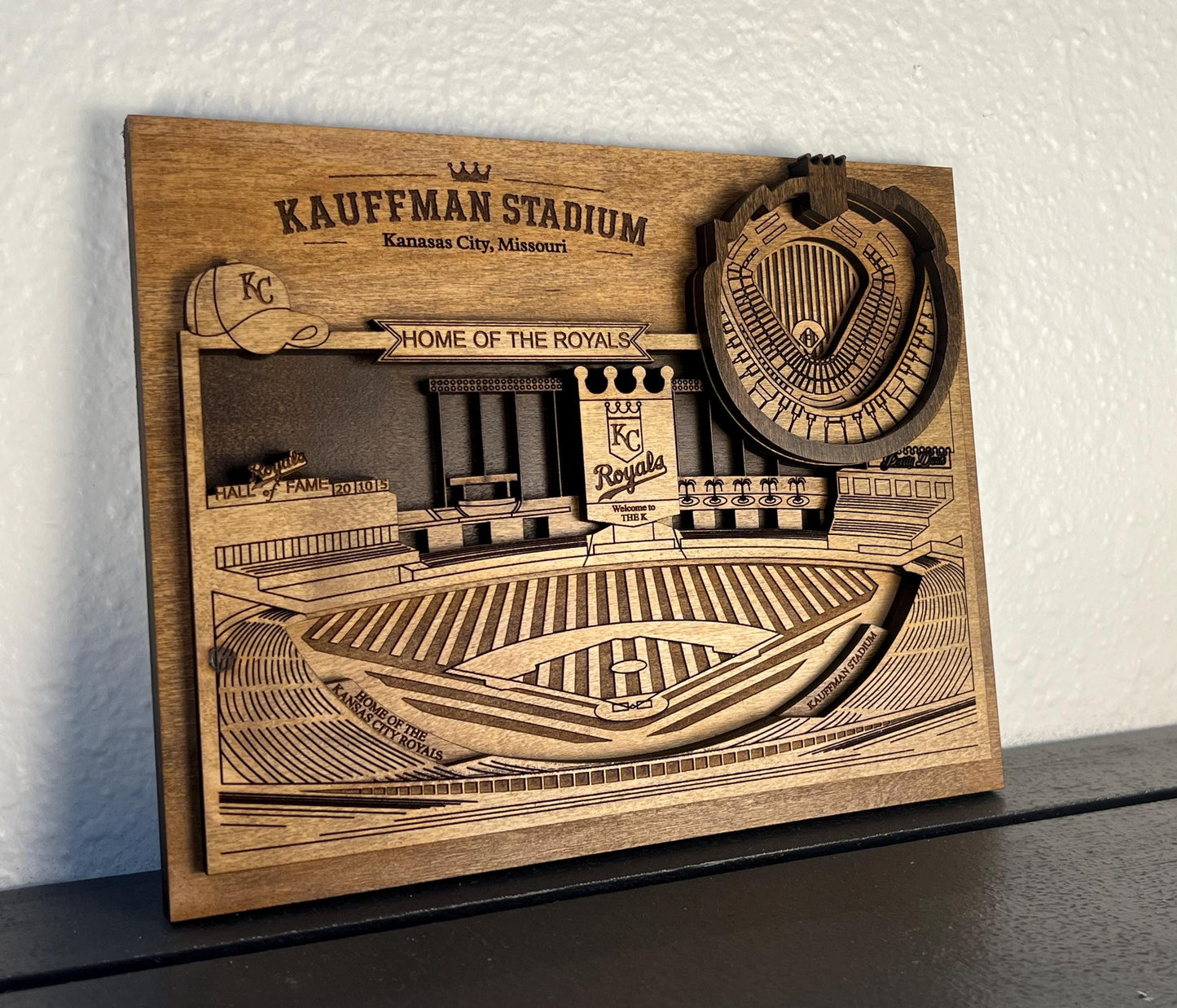 Kauffman Stadium 3D Wood Wall Art – Kansas City Royals Map – Personalized Baseball Fan Gift